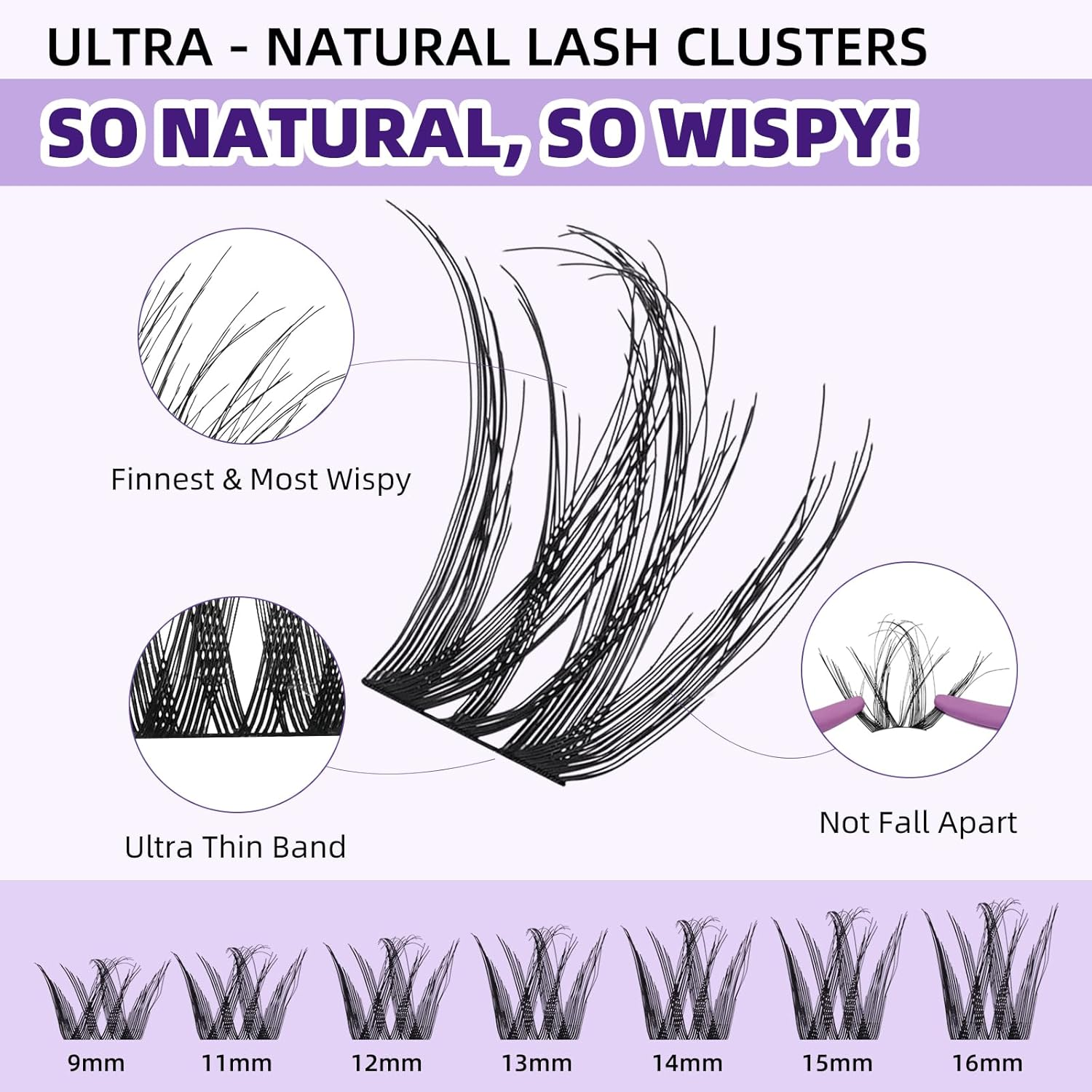 B&QLASH Lash Clusters Kit 144PCS Wispy Lash Extension Kit 9-16Mm Soft Natural with Cluster Glue and Lash Tweezer D Curl Pesta&ntilde;as Postizas Naturales (Kit,Natural 02-9-16MIX) image number 5