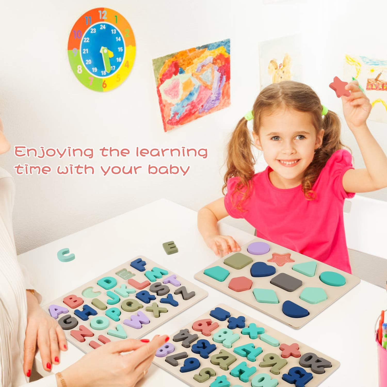 Building Blocks Wooden Puzzles for Toddlers, Wooden Alphabet Number Shape Learning Puzzles for Kids, Preschool Educational Toys Boys Girls Ages 3 4 5 6 Years Old image number 6