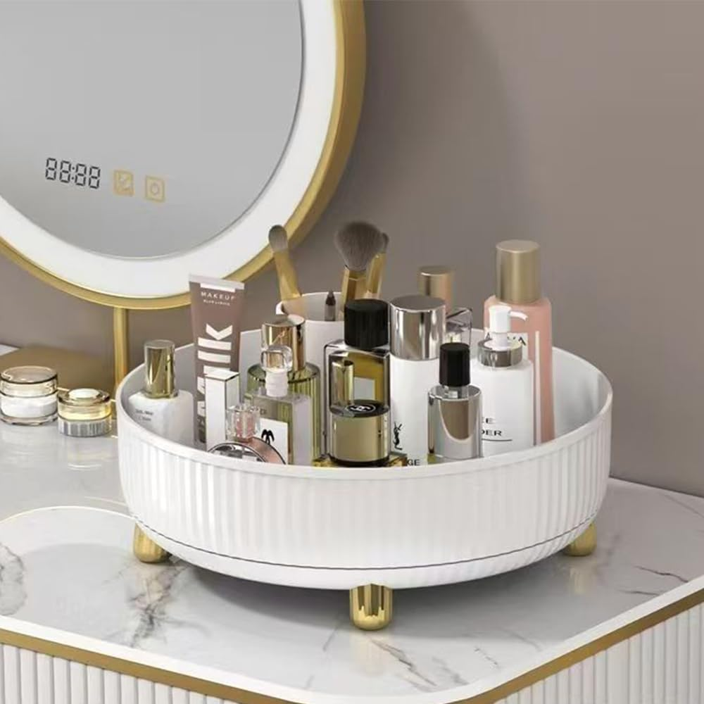 Hbluefat Lazy Susan Organizers, Turntable Makeup Perfume Organizer, 360&deg; Rotating Spice Rack Organisers, 10In Multifunctional Rotating Jewelry Storage Tray for Bathroom, Kitchen, Pantry (White) - White image number 4