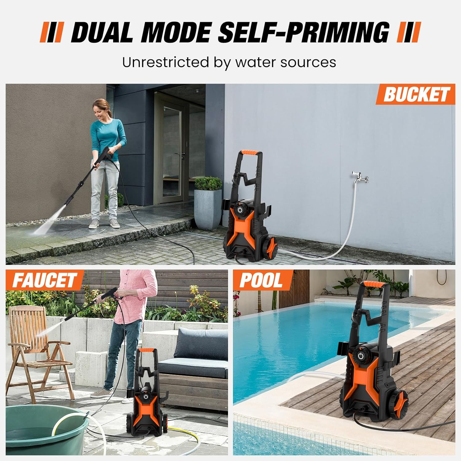 ADVWIN Pressure Washer 3800PSI, 2200W Electric High Power Washer Adjustable Pressure Max 8L/Min, with Spray Gun/8M Hose, Cleaner Machine for Cars Fences Driveways Patios Home Cleaning image number 6