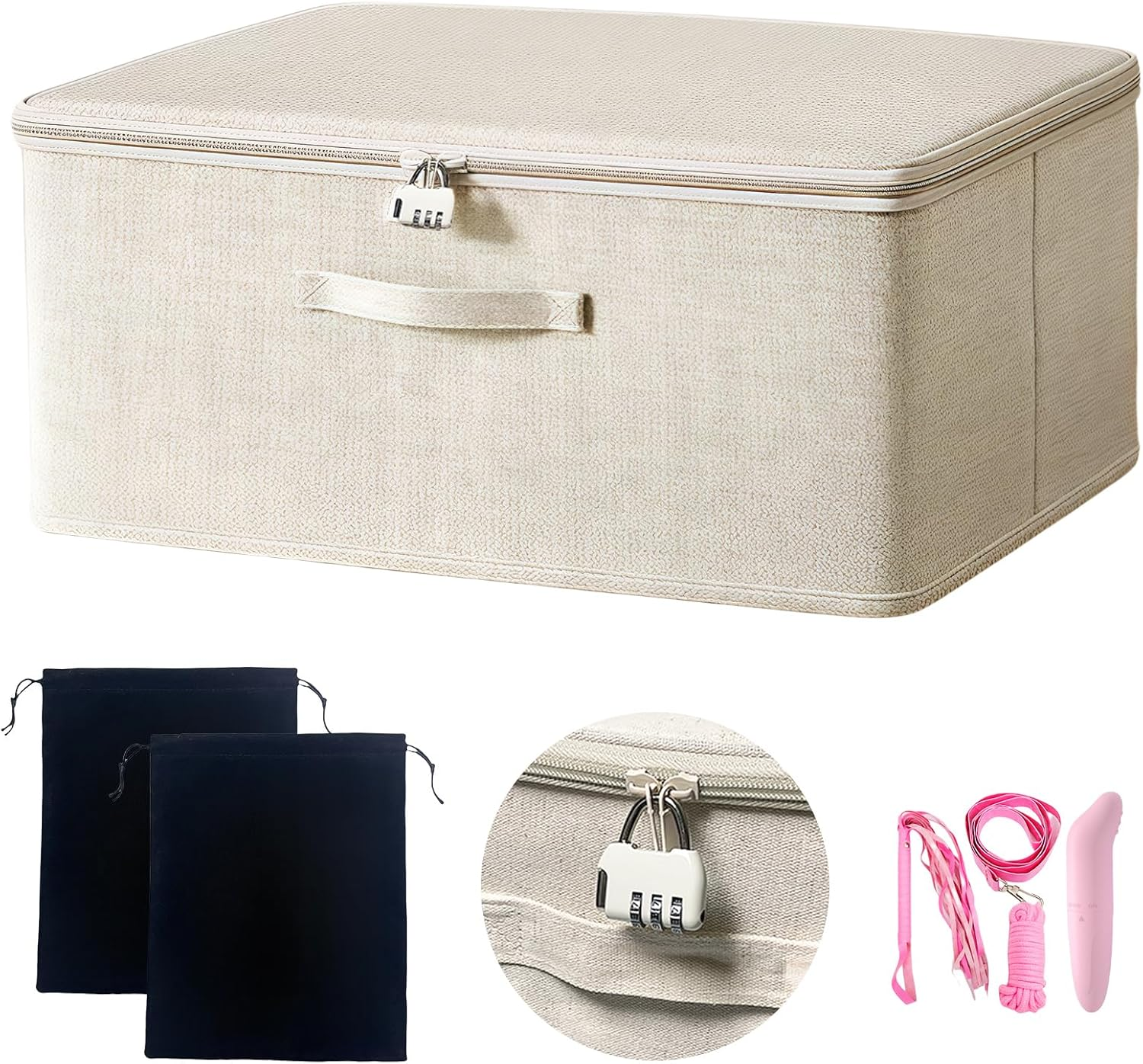 Locking Adult Game Toy Storage Organizer Lock Box Toy Storage Bins Women and Men Game Toys Storage Bags with 2 Drawstring Bags, Large Capacity 15 X 10 X 6.3 Inches image number 1