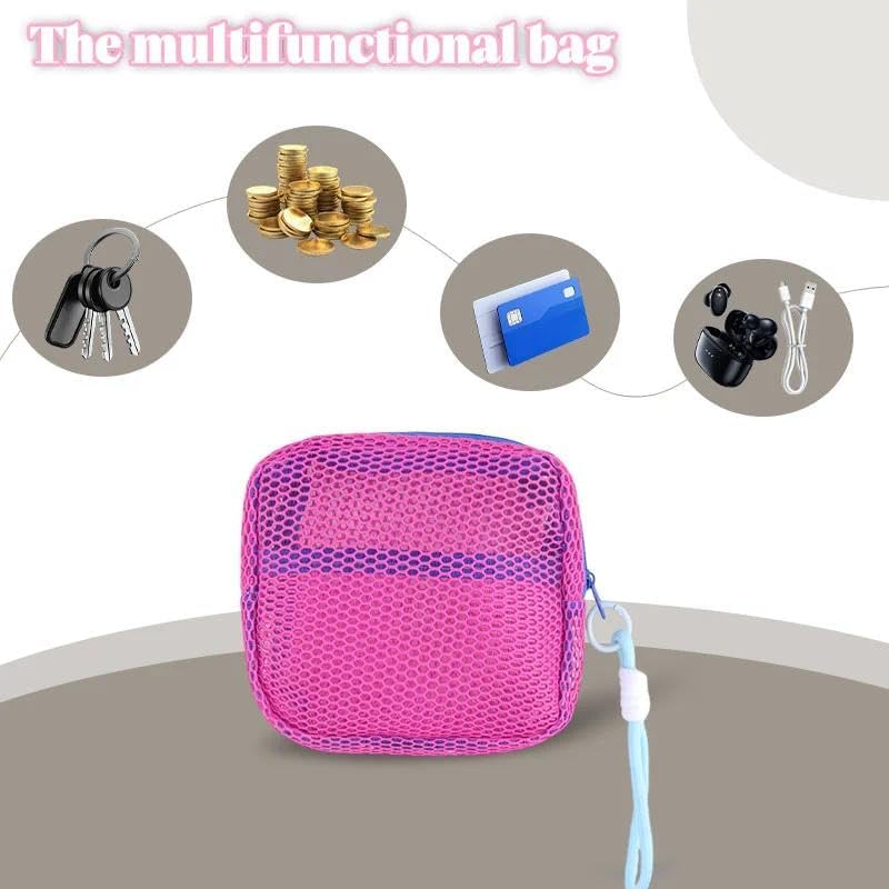 Portable Cosmetic Organizer Storage Mesh Makeup Bags Portable Coins Credit Cards Case Travel Lipstick Skincare Pouch Daily Small Objects Jewelry Pouches with Strap, Hot Pink image number 4