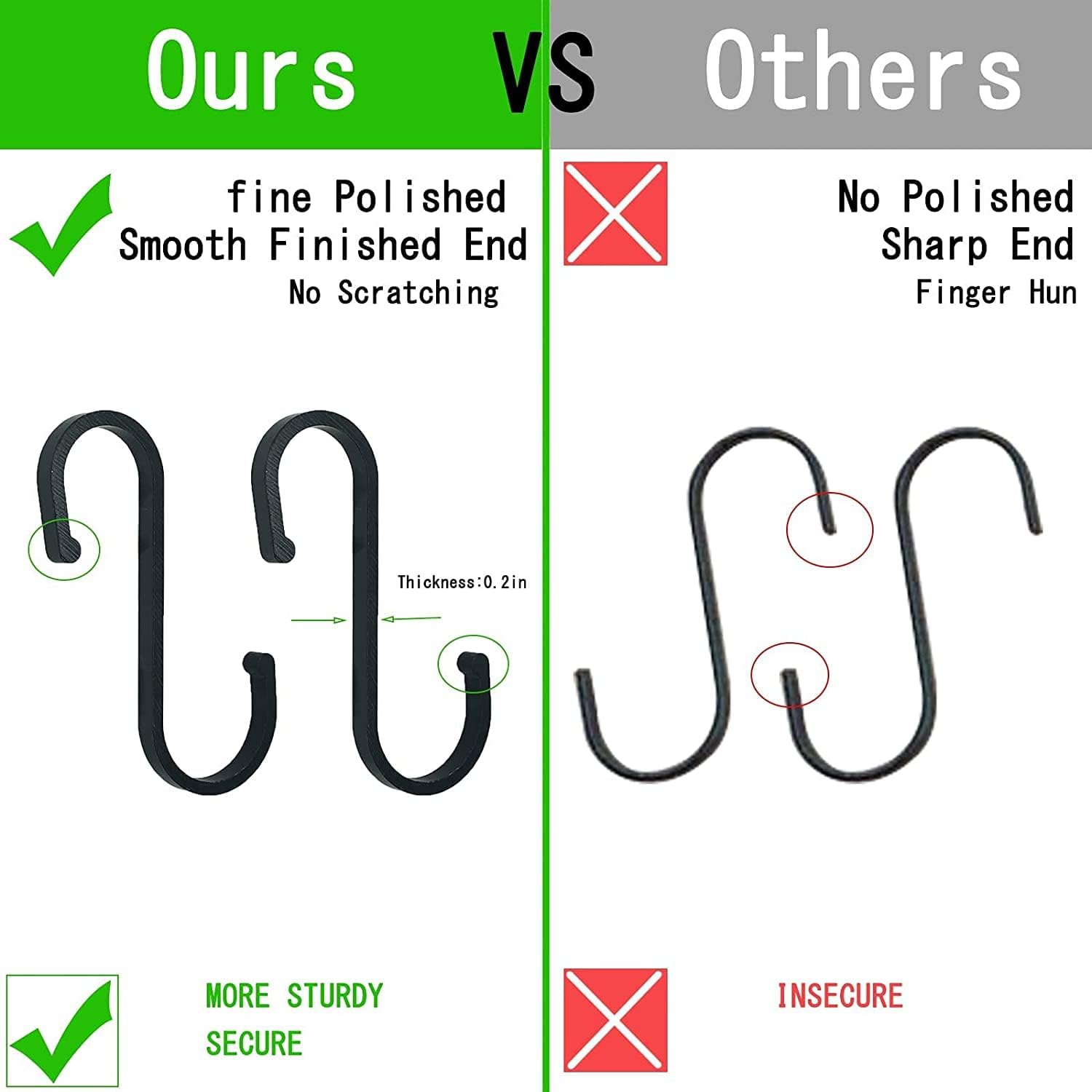 ZDY Aluminum S Hooks, 12 Pack, Heavy Duty, Matte Black, 55 Lbs Capacity, Modern Style, Space Aluminum, S Hooks for Kitchen, Closet, Garage, Bathroom, Garden image number 6