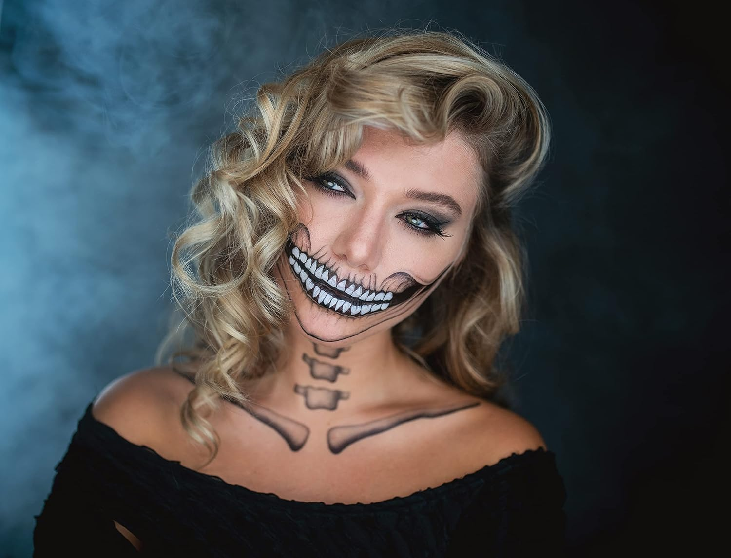 2 Set Skeleton Face Tattoo Classic Skull Temporary Tattoo Halloween Costume for Men and Women,Skeleton Costume，Halloween Face Tattoos image number 5