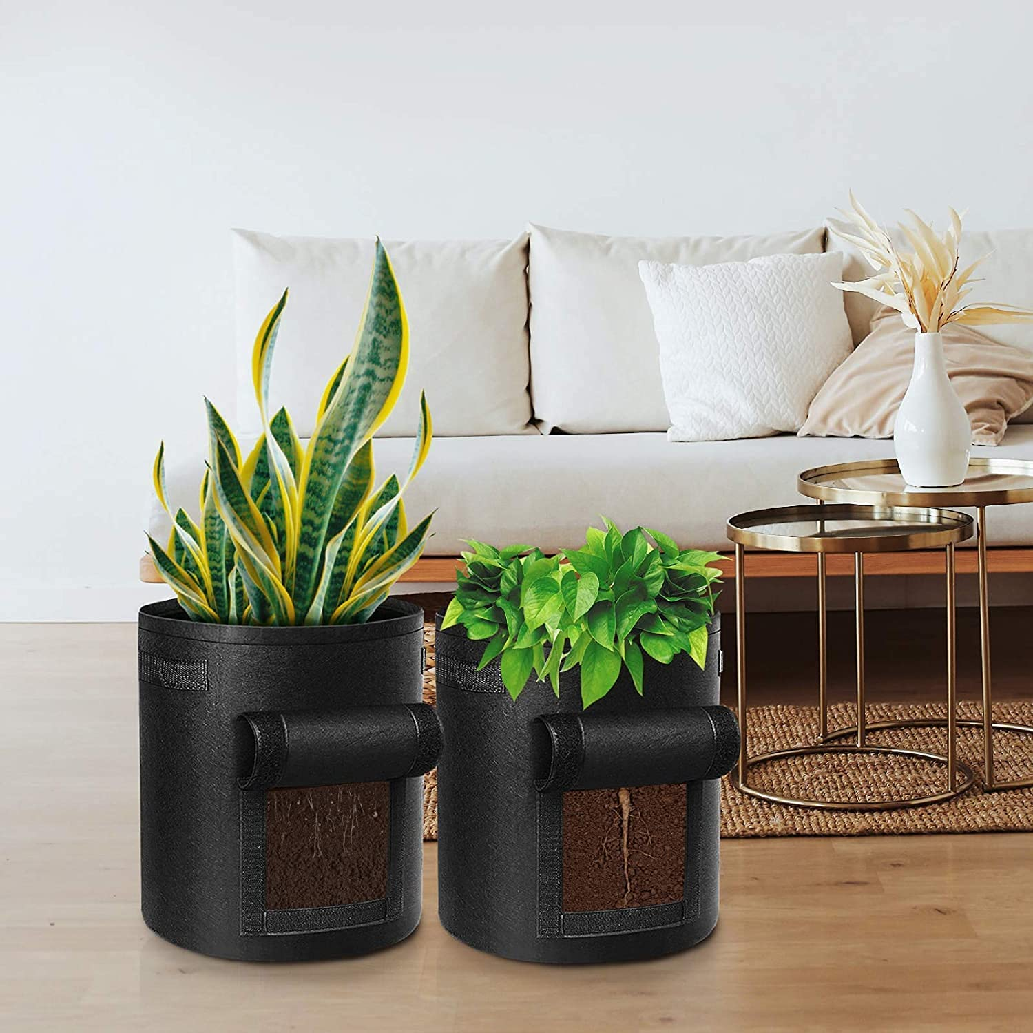 Potato Grow Bags - 2 Pack 7 Gallon Plant Grow Bags Fabric Pots with Flap Window and Handles Garden Vegetable Grow Bags Tomato Planter Bag Thickened Breathable Nonwoven Garden Container Pot image number 4