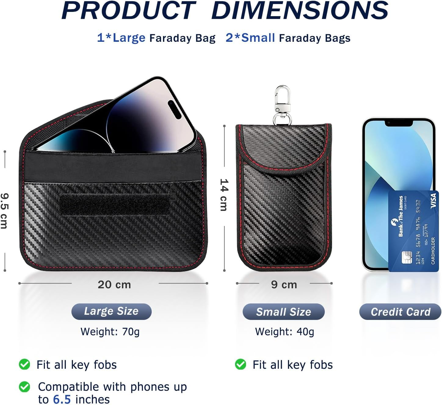 WEKUBA Faraday Pouch for Car Key, 3 Packs of Faraday Bags, with Hooks and Fixed Key Rings, Car RFID Blocker Bag for Car Security, Anti-Theft Signal, Anti-Hacking Case Blocker image number 4