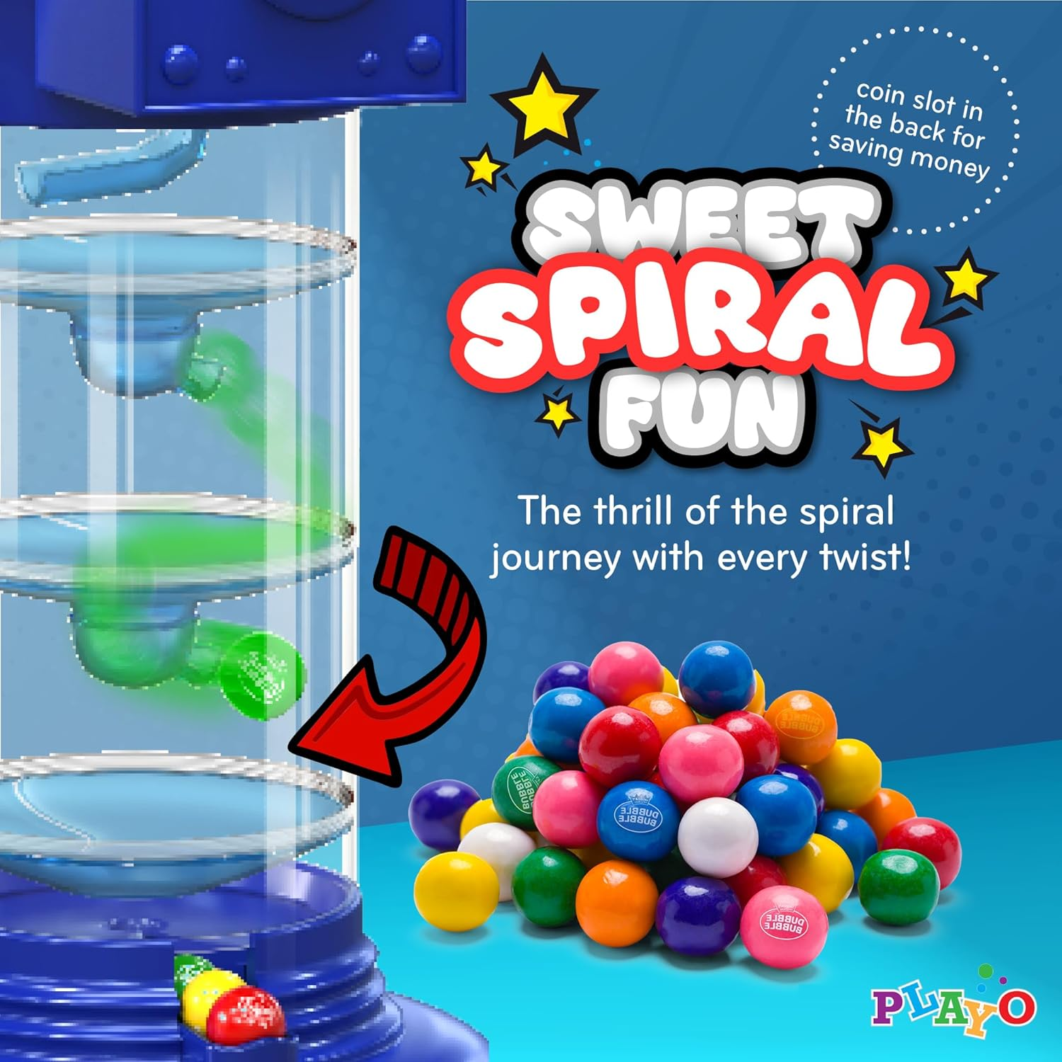 Playo 18" Big Spiral Gumball Machine Toy - Includes Aprox 113 Gum Balls - Kids Dubble Bubble Twirling Style Candy Dispenser - Birthday Parties, Novelties, Party Favors and Supplies (Blue, 18") image number 3