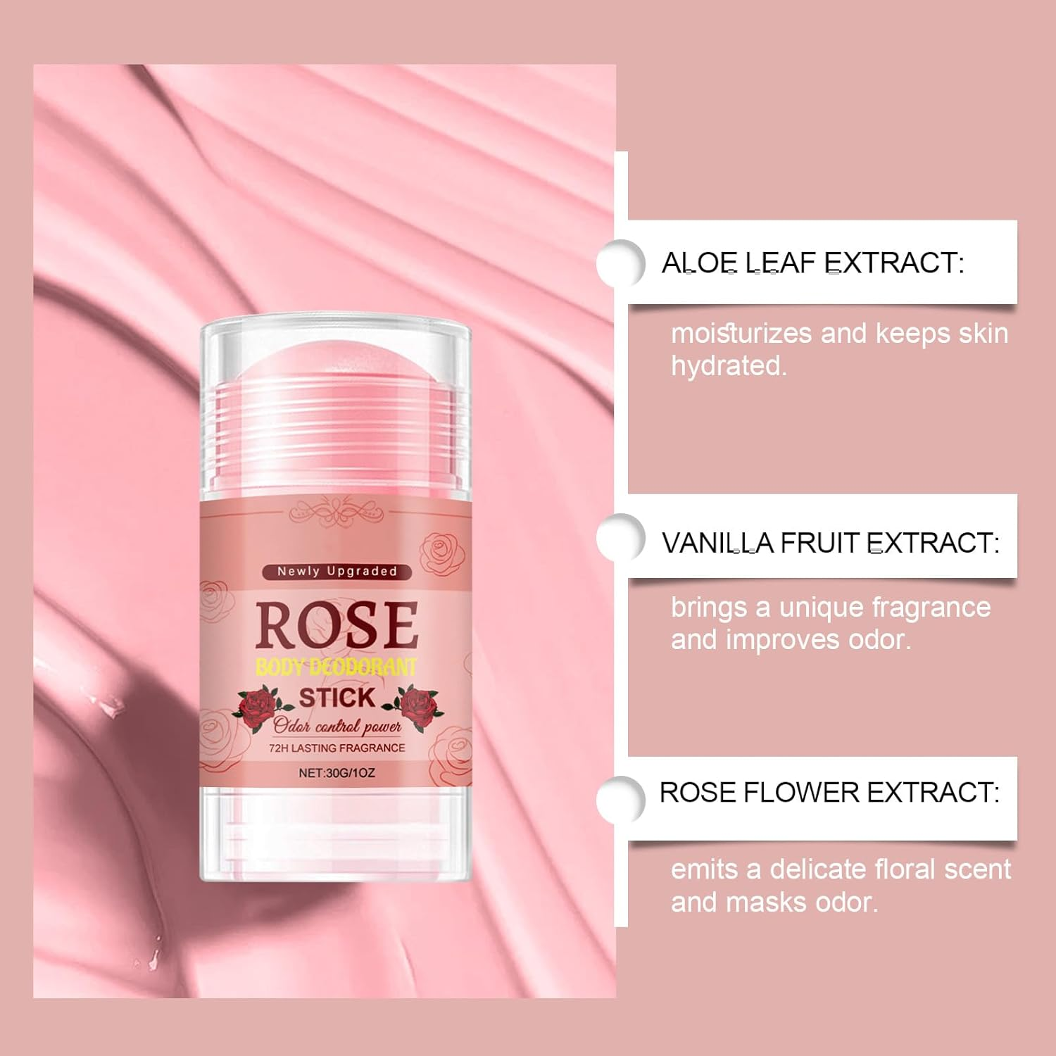 Natural Deodorizing Body Stick with Rose, Sweating under the Armpit to Removes Odors, Portable Odor Control for Underarms, Deodorant Antiperspirant Stick, Body Deodorizing (3Pcs) - 1Pcs image number 4