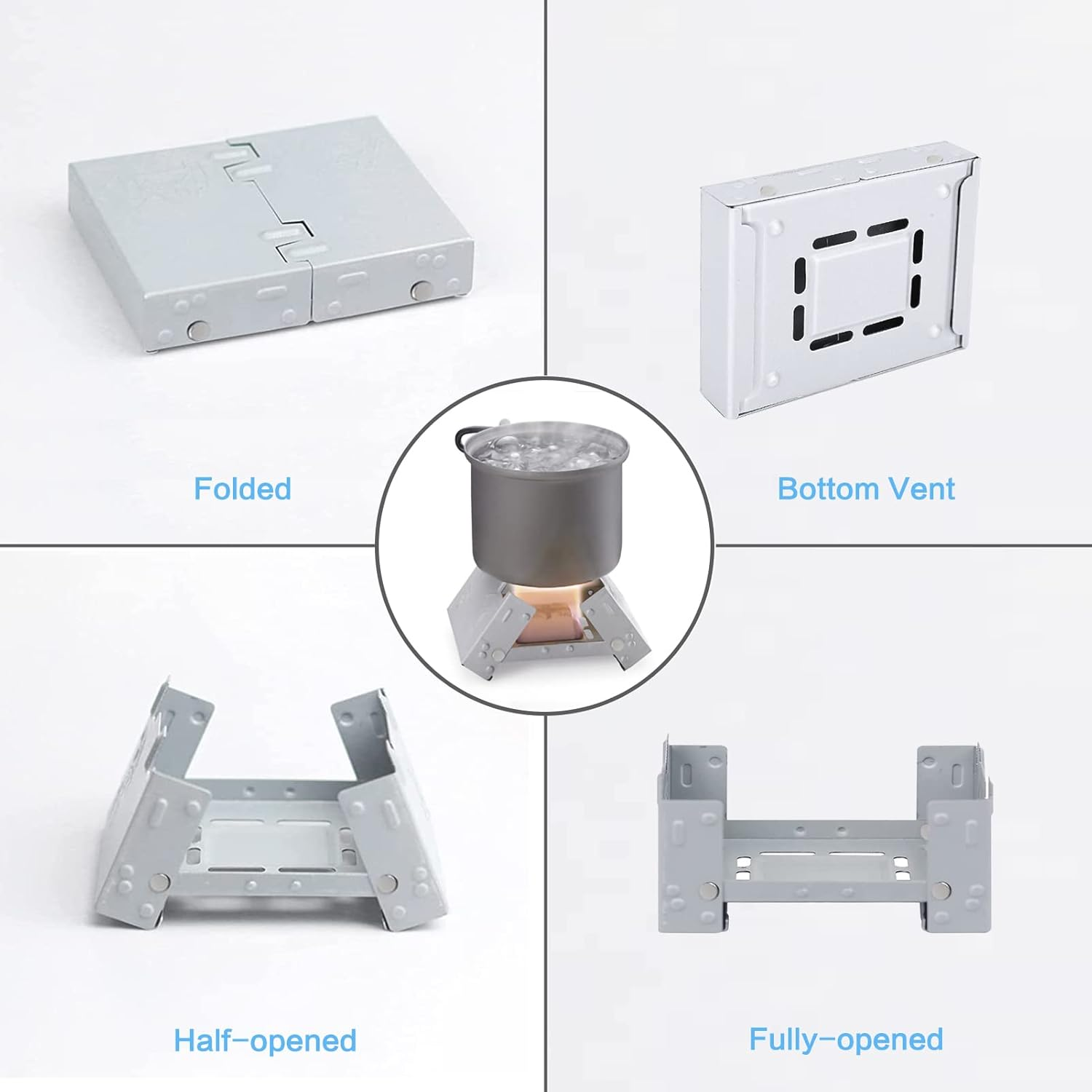 Pocket Size Folding Stove Portable Solid Fuel Stove, Foldable Stove Alcohol Oven Burner Thickened Solid Alcohol Fuel Mini Camping Stove for Solo Outdoor Camping Hiking Picnic image number 3