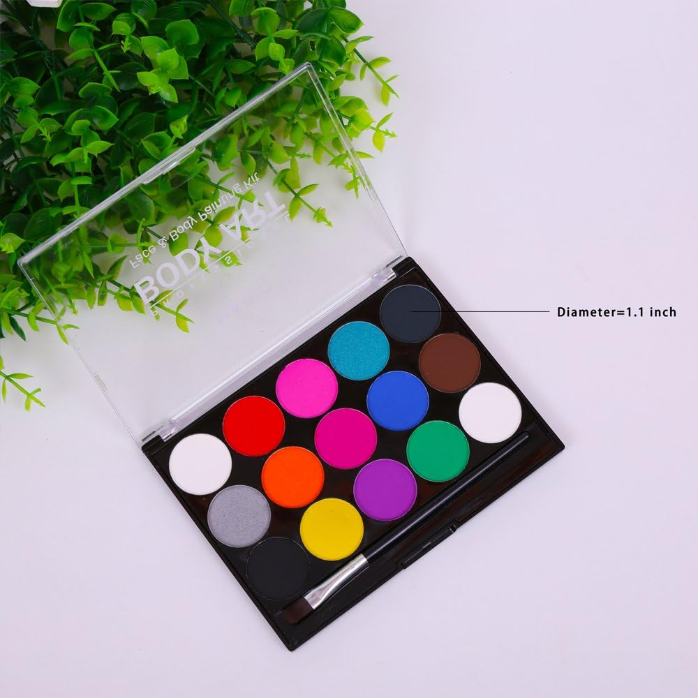 Moomoo Baby Face Body Paints Kits Kids Hypoallergenic Make up Palette-Safe & Non-Toxic, Ideal for Halloween Party Cosplay Face Painting - Easy to Wear and Remove-15 Colors with Two Fine Brush image number 5