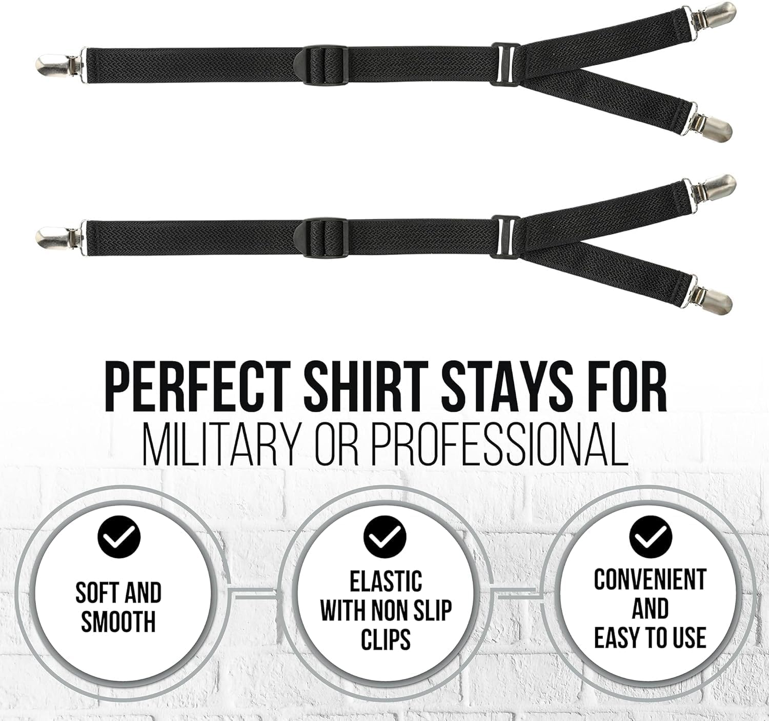 LINKPEACE Men'S Shirt Stays Adjustable Soft and Smooth Elastic with Non Slip Clips Perfect Sock Garters for Military or Professional,One Size（ Black Y Style Wave Pattern） image number 5