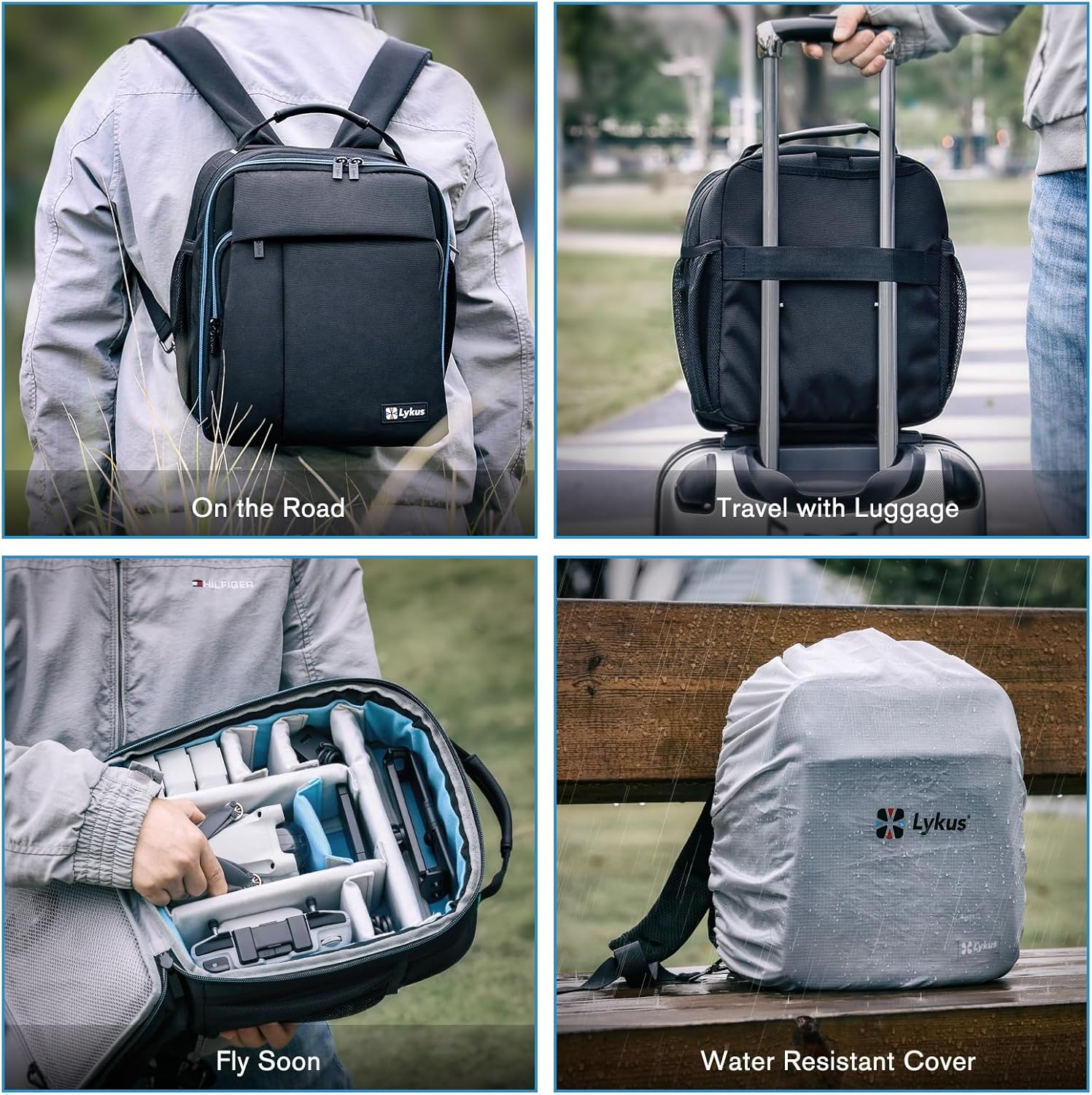 Lykus M1 Travel Backpack Case for DJI Mini 4 Pro, Mavic 3 Classic, Air 3, Mini 3 Pro with RC-N1/RC-N2 Remote Controller image number 4