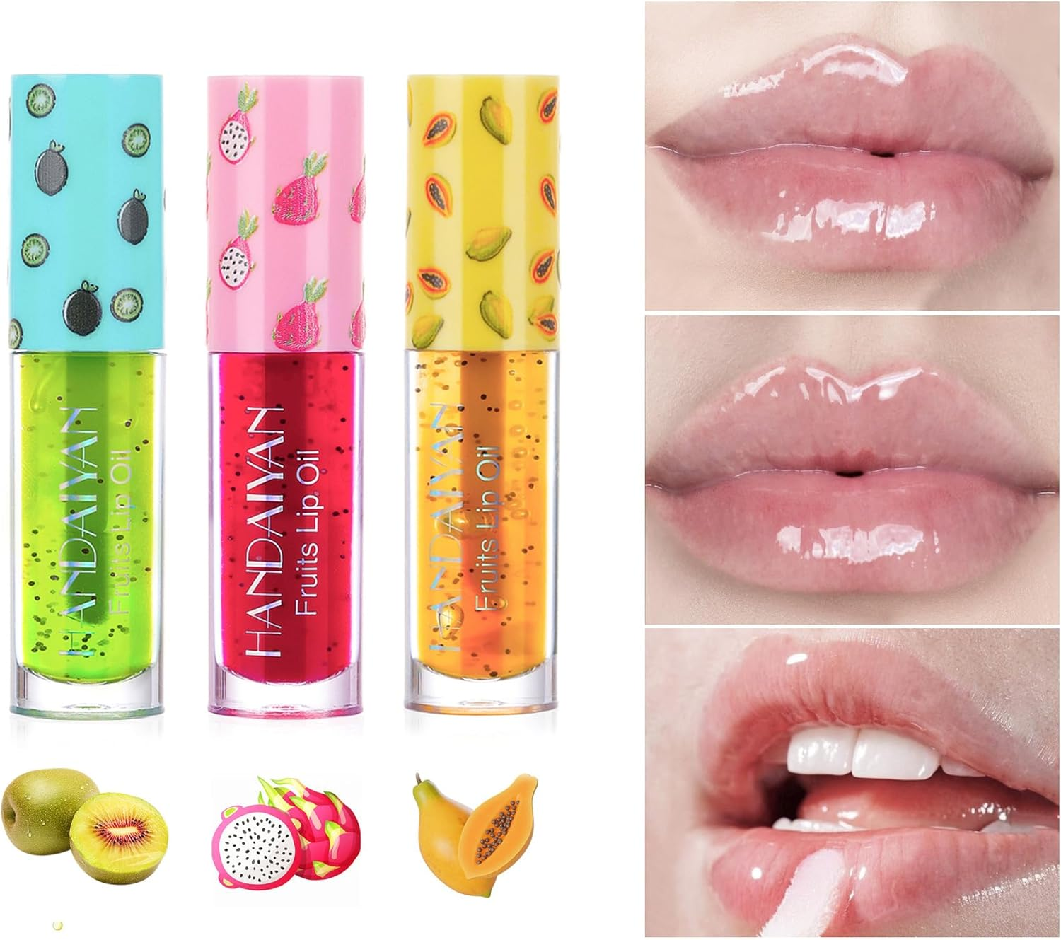 Joyeee Lip Oil, Lip Tint, Lip Stain, 3PCS Fruit Flavored Lip Balm Lip Plumper Extreme Clear Lip Gloss Set, Liquid Lipstick Lipgloss Long Lasting Hydrating Plumping Lip Primer for Girl Women Gift image number 1