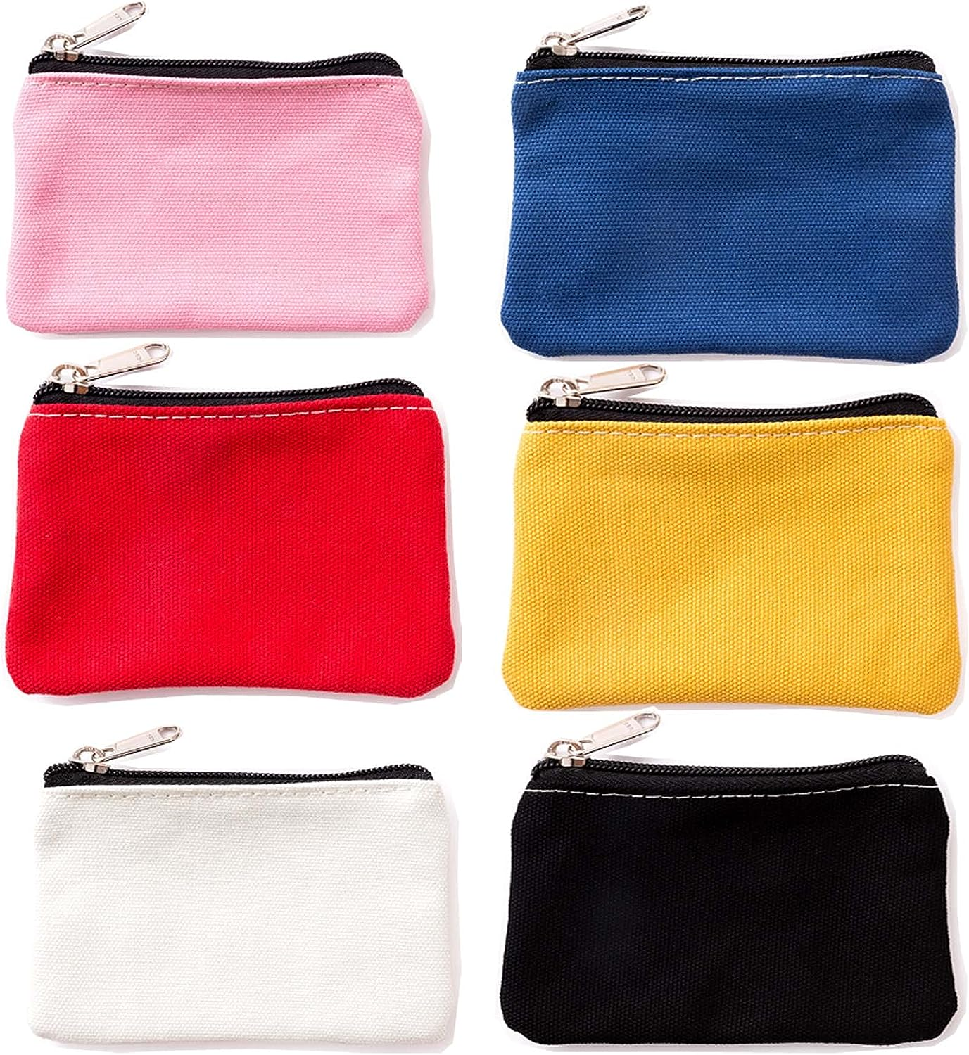 Happydaily 6 Pack Canvas Zipper Bags Small Makeup Bags Lipstick Cosmatic Organizer Small Storage Pouch Carrying Purse, Pink/Blue/Red/Yellow/White/Black, Small (3.1" X 5.1"), Classic Makeup Bags Set
