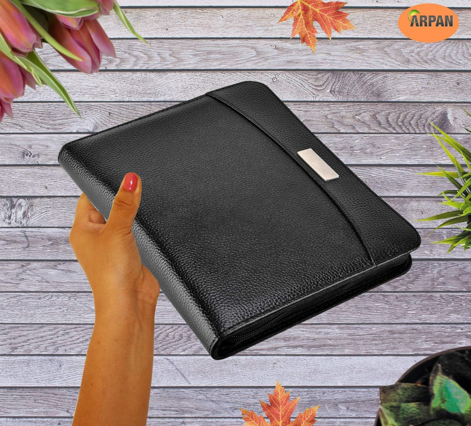 A5 Zipped Business Executive Conference Folder with Calculator & Pad Ring Binder Portfolio - Black Arpan