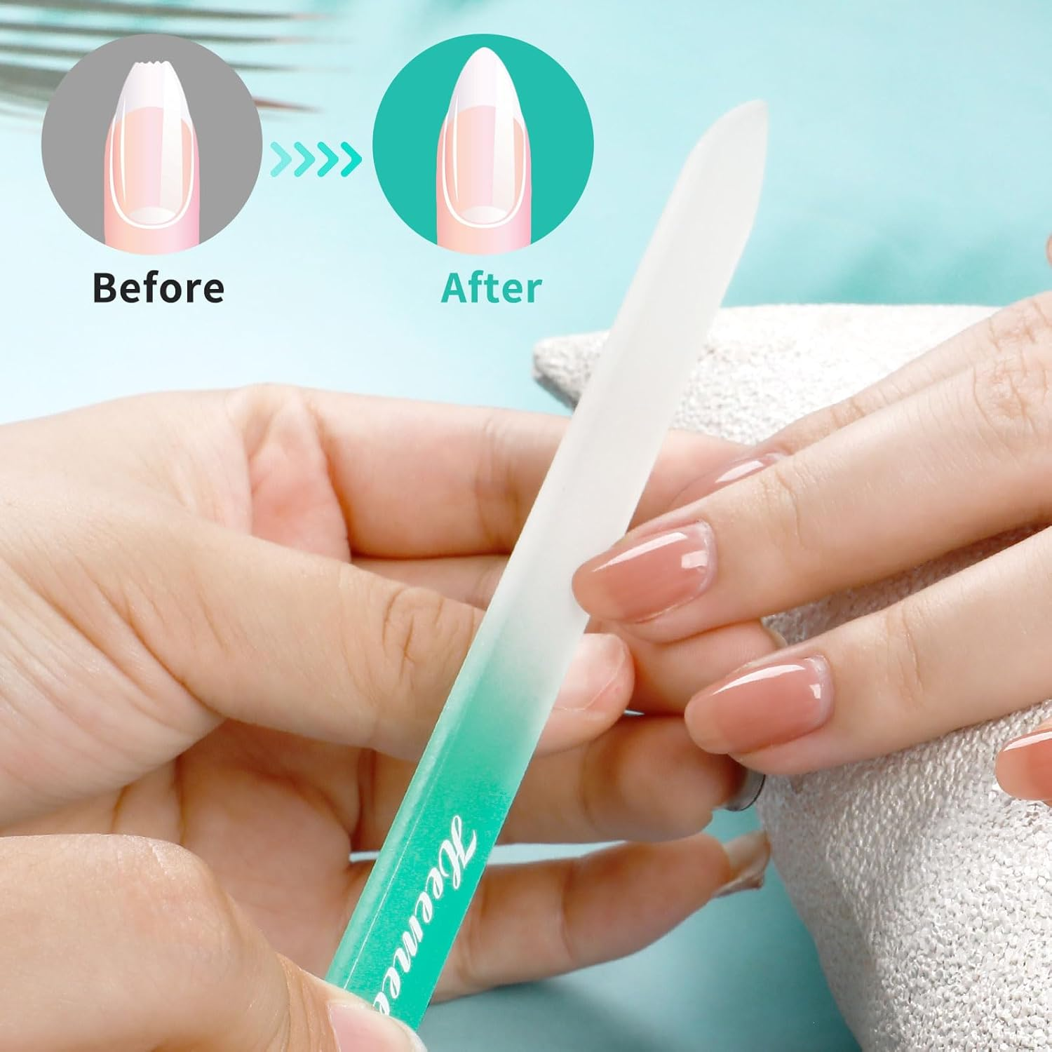 Heemeei Glass Nail File, Double Sided 180/320 Grit with Case for Natural Nails, Fingernail, Crystal, Pedicure - Green image number 2