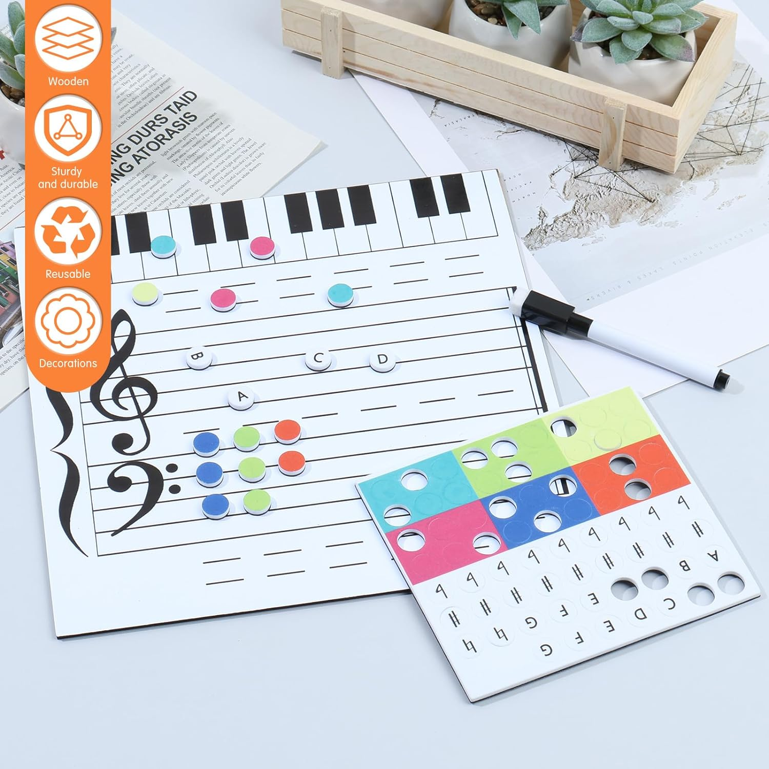 Dry Erase Piano Board Magnetic Portable Practice Dry Erase Keyboard with Erasable Pen and Magnetic Note Stickers Reusable Wooden Music Whiteboard for Kids Students Music Teacher image number 4