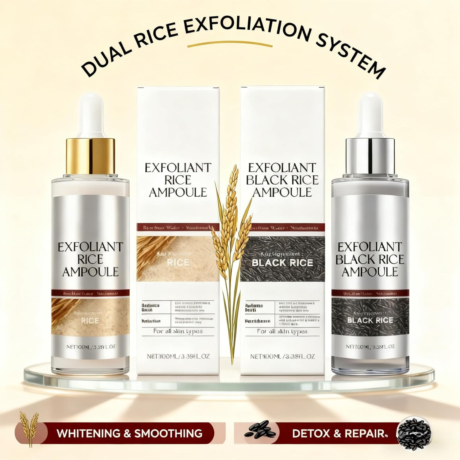 Exfoliating Rice Ampoule, Cleansing the Face for Exfoliation, Black and White Rice Exfoliating Liquid, Suitable for All Skin Types (White and Black) image number 1