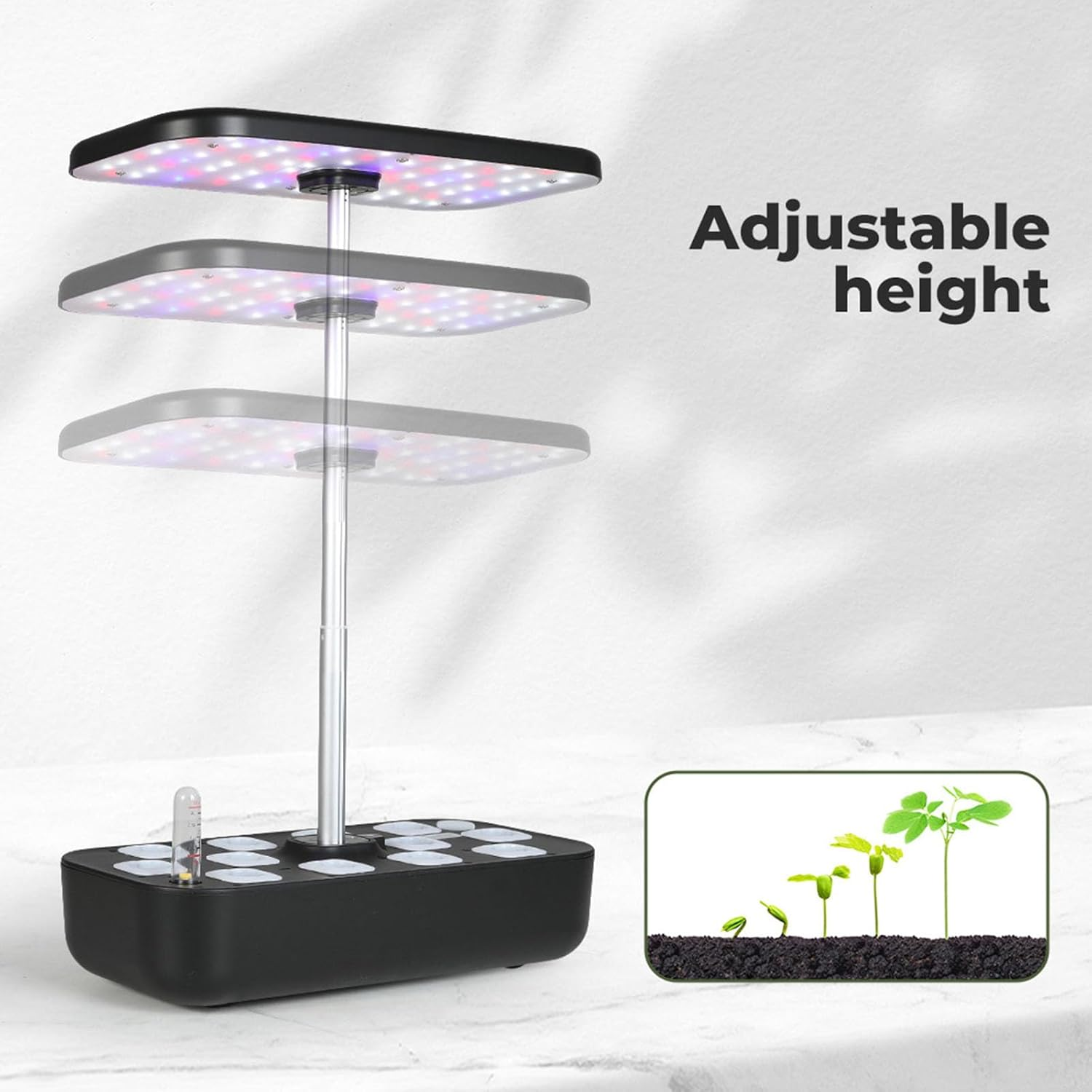 Hydroponics Growing System 12 Pots Indoor Garden with LED Grow Light,Smart Home Gardening Plants Automatic Timer Germination Kit with 3.5L Tank Water Pump,19-48Cm Growing Height Adjustable Black image number 2