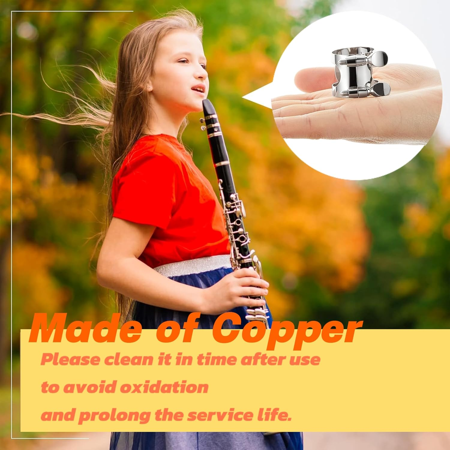 Clarinet Ligature,Clarinet Metal Clips,Silver Clarinet Mouthpiece Ligature,Pipe Headjoint Clips,With Adjustable Screw for Clarinet Mouthpiece Woodwind Instrument Fittings image number 2