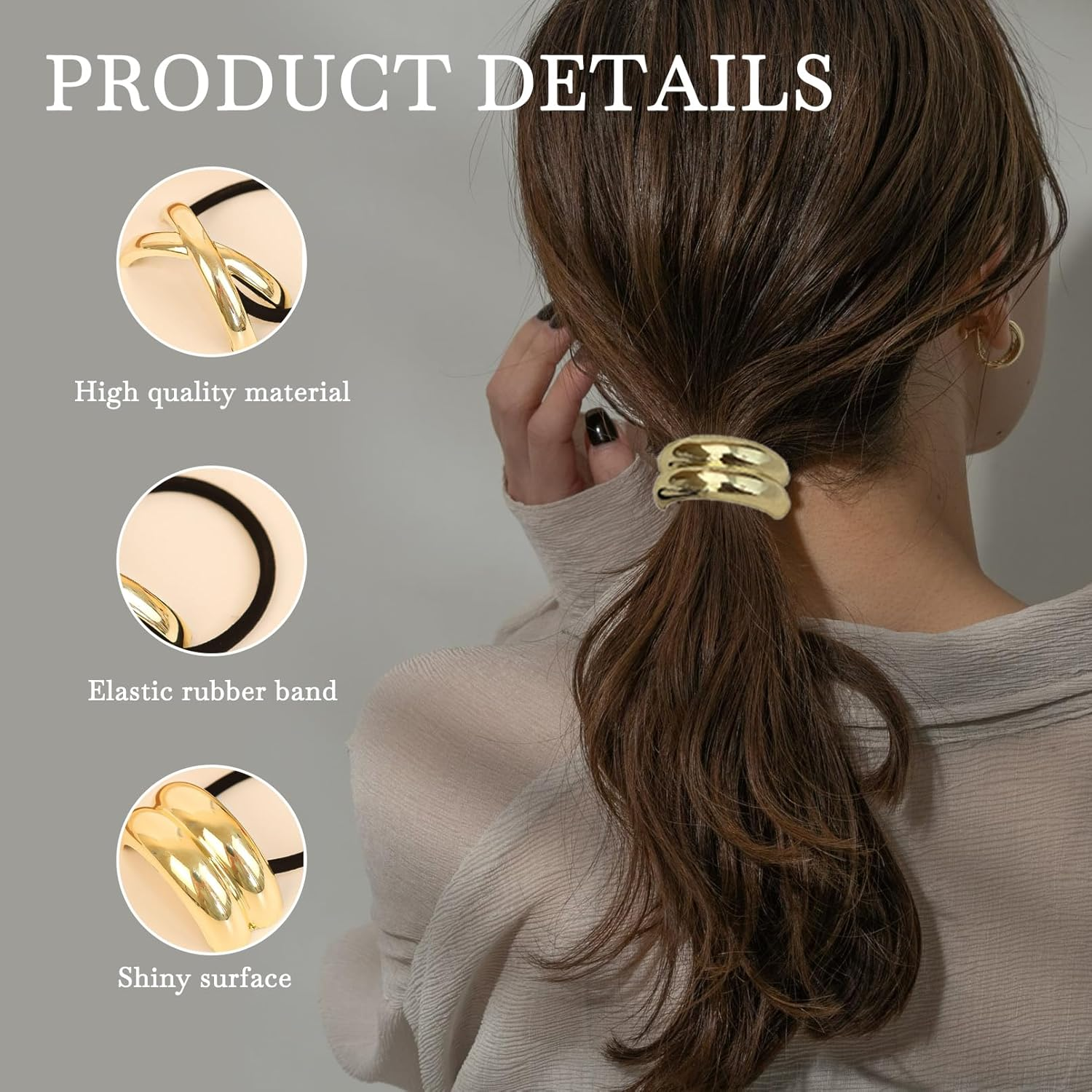 AABDTYYD 5 Pieces Metal Hair Tie, Gold Metal Elastic Hair Bands, Hair Ties for Thick Hair, Hair Elastics No Damage, Ponytails Hair Accessories for Women image number 5