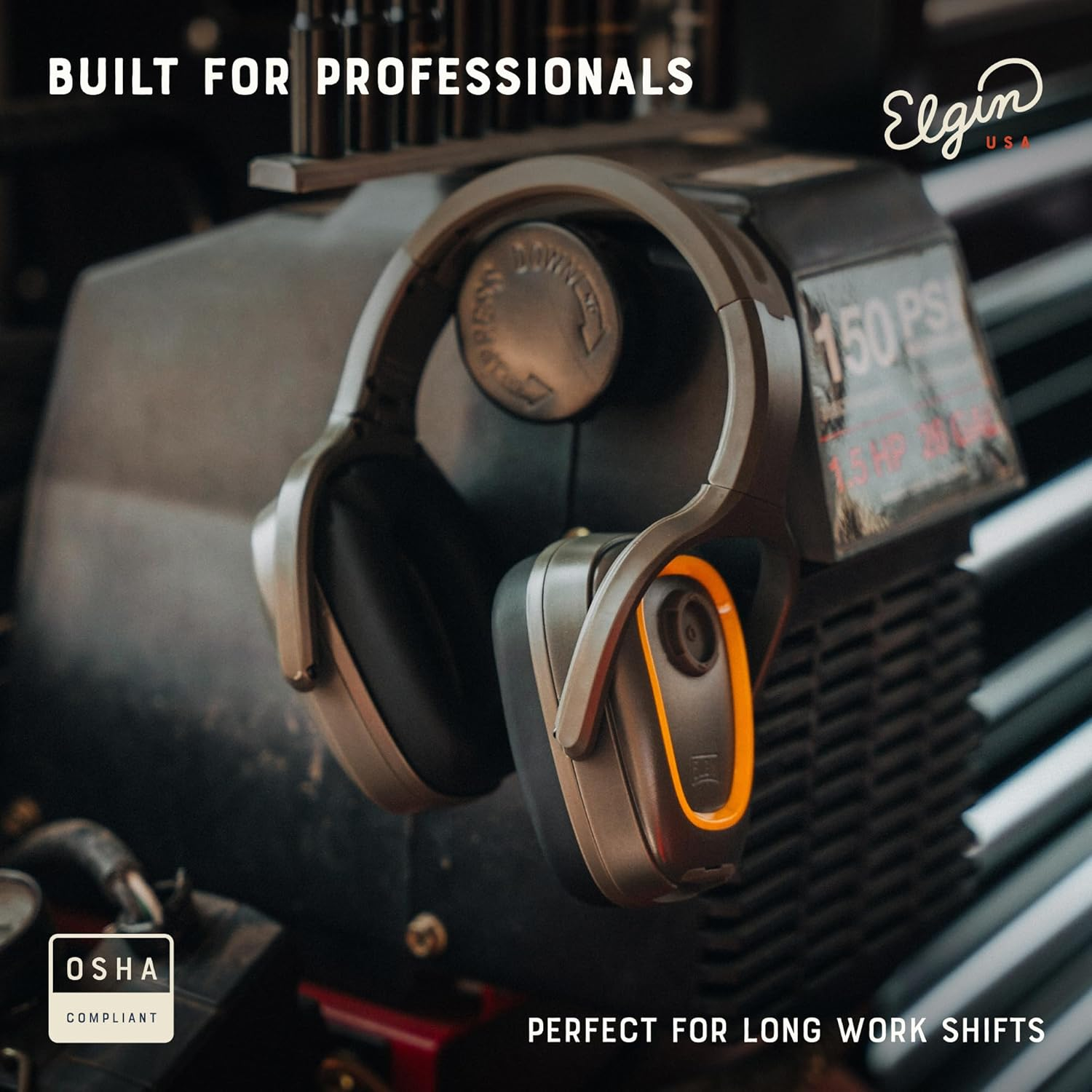 Elgin Rampage Bluetooth Hearing Protection Headphones, OSHA Compliant 25 Db Noise Reduction Safety Ear Muffs with Noise Cancelling Mic, 40+ Hour Battery, Ear Pro for Work, Lawn Mowing, Construction image number 5