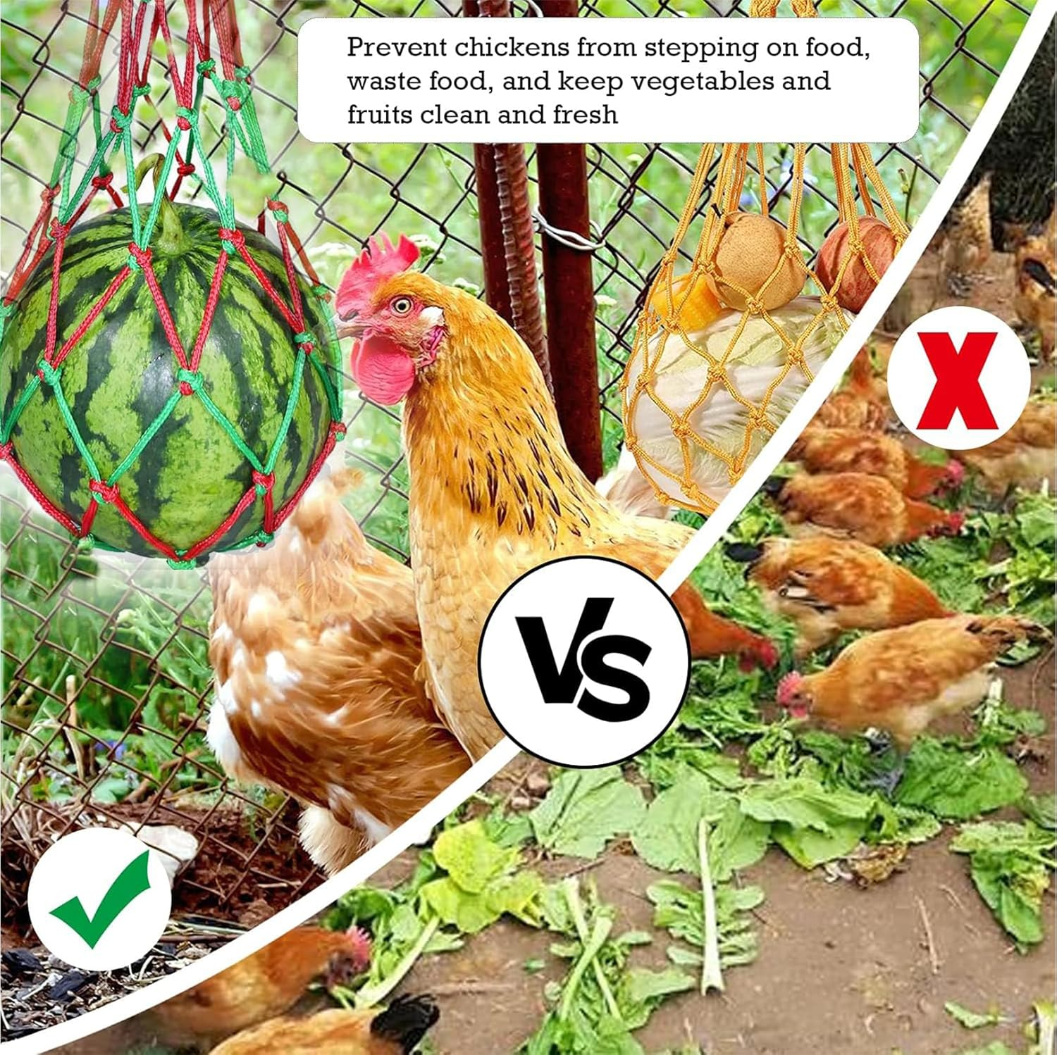 Vegetable Hanging Feeder Hangable Feeding Net Bag Vegetable String Bag Can Hold Vegetable and Fruit Feed Suitable with Hook for Chicken Duck Goose Coop and Can Also Hold Other Items You Want image number 2