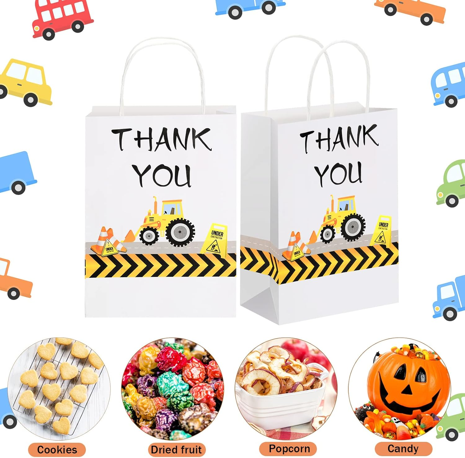 Outus 12 Pieces Construction Party Favors Bags Truck Themed Candy Goodie Bags for Birthday Themed Party Supplies Decorations, 8.3 X 6.3 X 3.1 Inches(White) image number 5