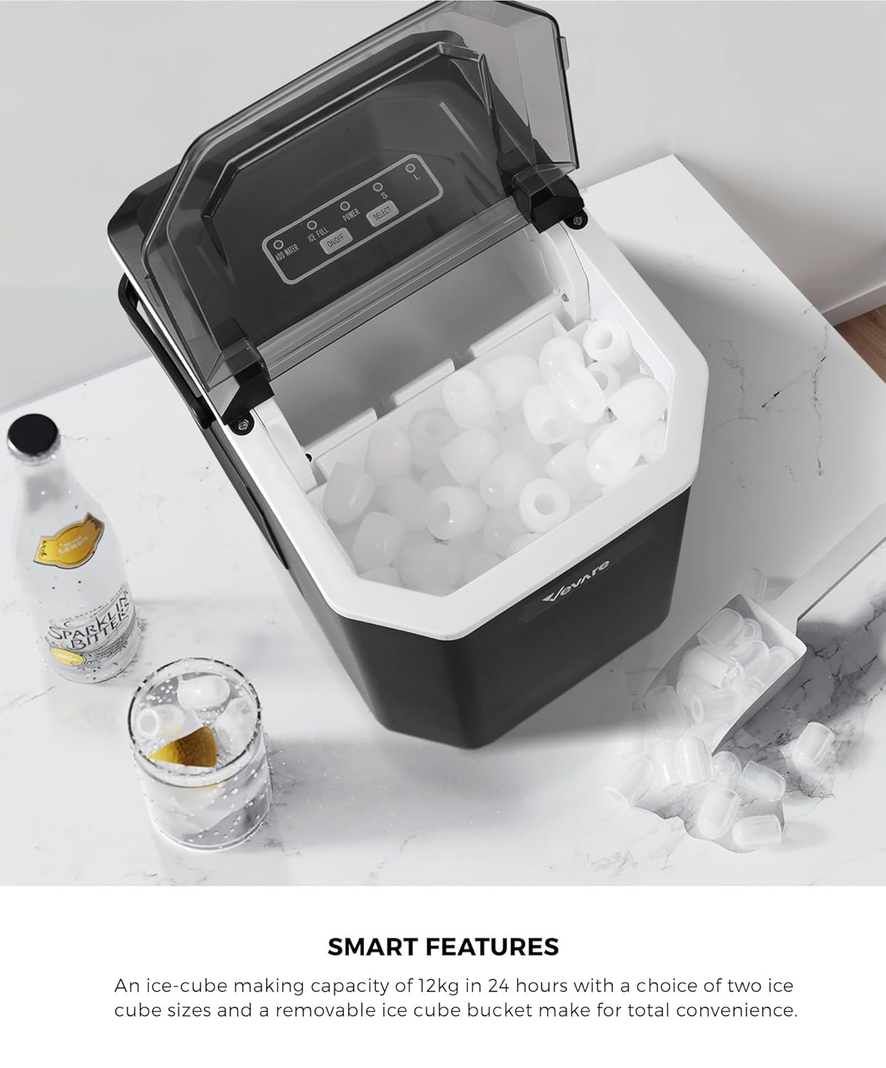 Ice Maker Machine 12Kg Capacity Ice Maker with Handle Protable Ice Cube Maker for Indoor and Ourdoor Black image number 4