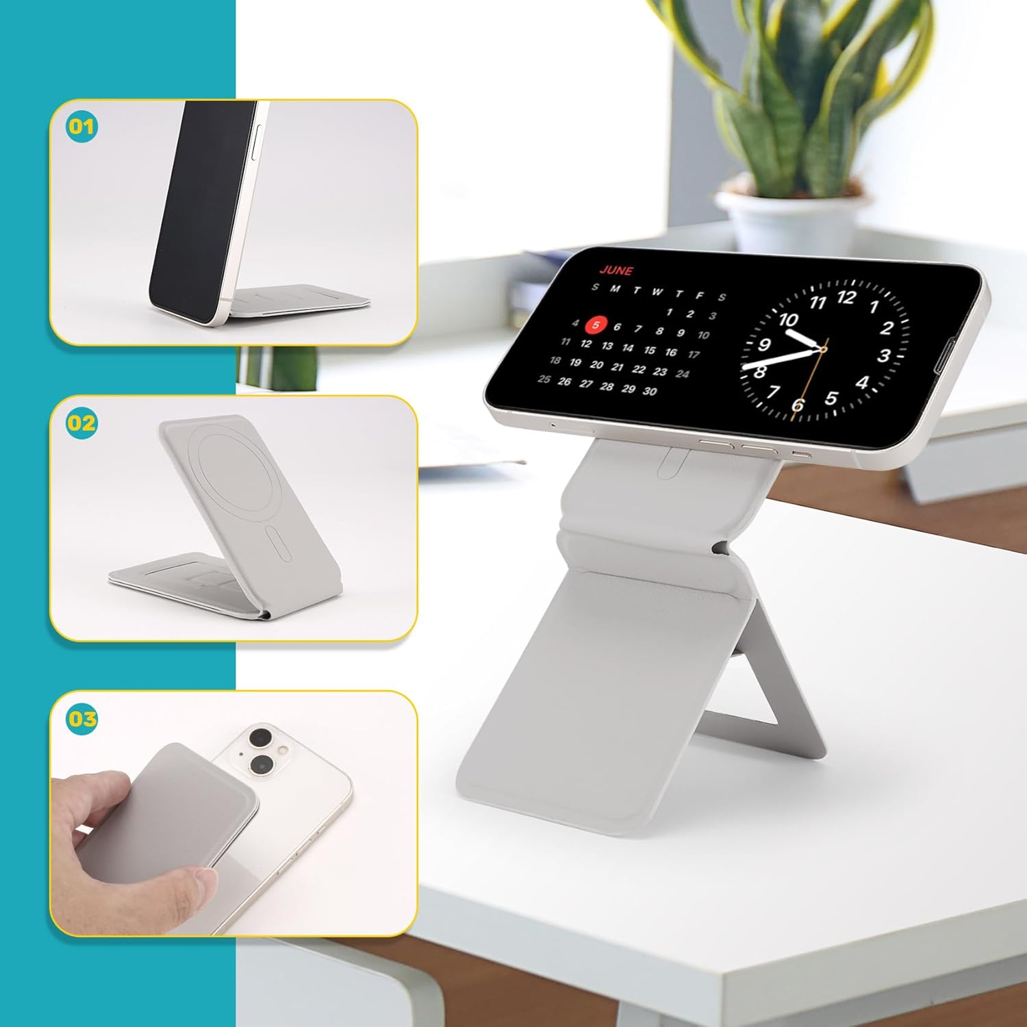 Hcskoss Mobile Phone Holder Foldable Magnetic Phone Tripod Stand Cell Phone Stand Strong Magnets PU Leather Phone Stand Compatible with Iphone 17/16/15/14/13/12 Series image number 2