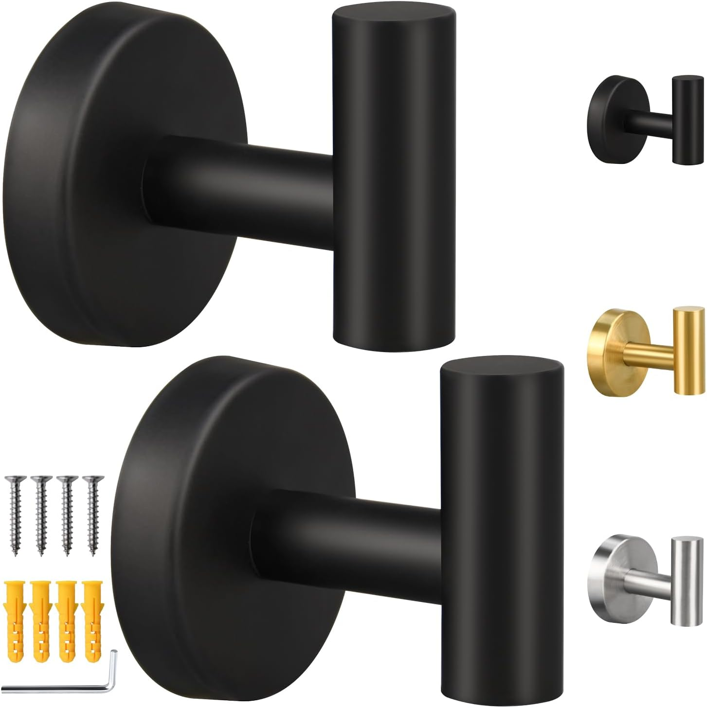 2/4/8 Pack Towel Hooks, Robe Hook, Bathroom Coat Hook Wall Mounted, SUS304 Stainless Steel Bathroom Hooks, Towel Hook for Bedroom Kitchen Hotel Office(8 Pack Matte Black)