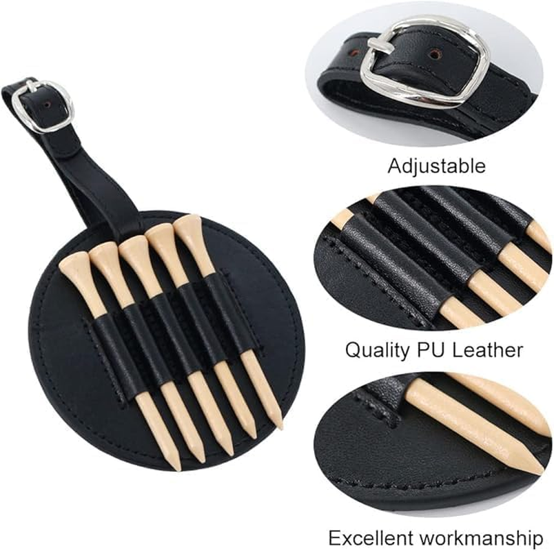Golf Teg Sets Tees Organizerleather Golf Tee Holder Hooks to Golf Bag Belt Clip,Fits Golf Bag,Includes Five Tees image number 2