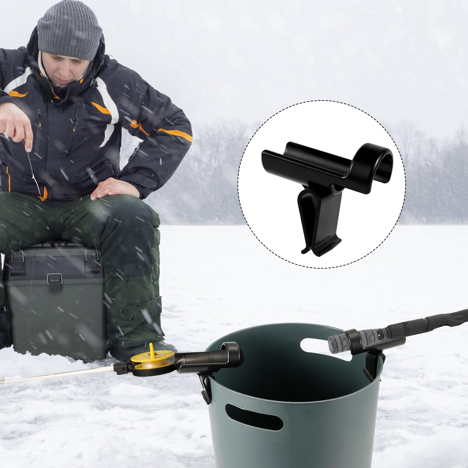 2Pcs Bucket Fishing Rod Holders, Ice Fishing Pole Holders Reliable Bucket Rod Holder for Fishing Bucket Rod Rack for Almost Any Ice Rods on Your Bucket(Black) image number 4