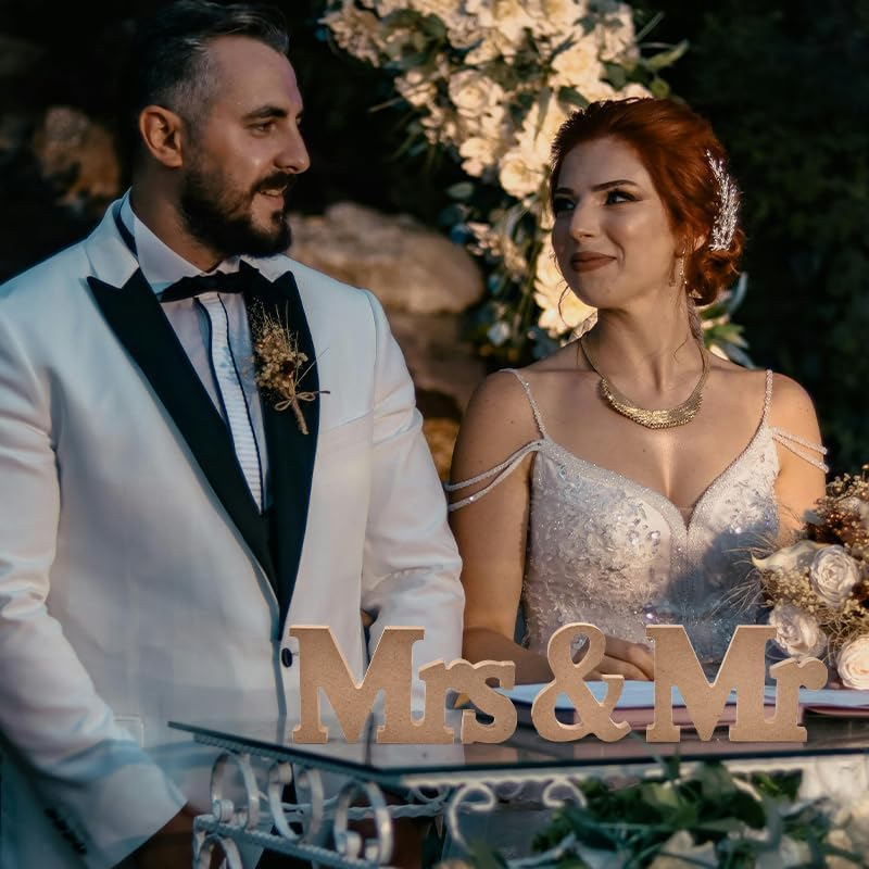 Mr and Mrs Signs Wedding Table Decorations for Bride and Bridegroom Wedding Signs for Ceremony and Reception Wooden Table Sign Stand Wedding Decor for Tables