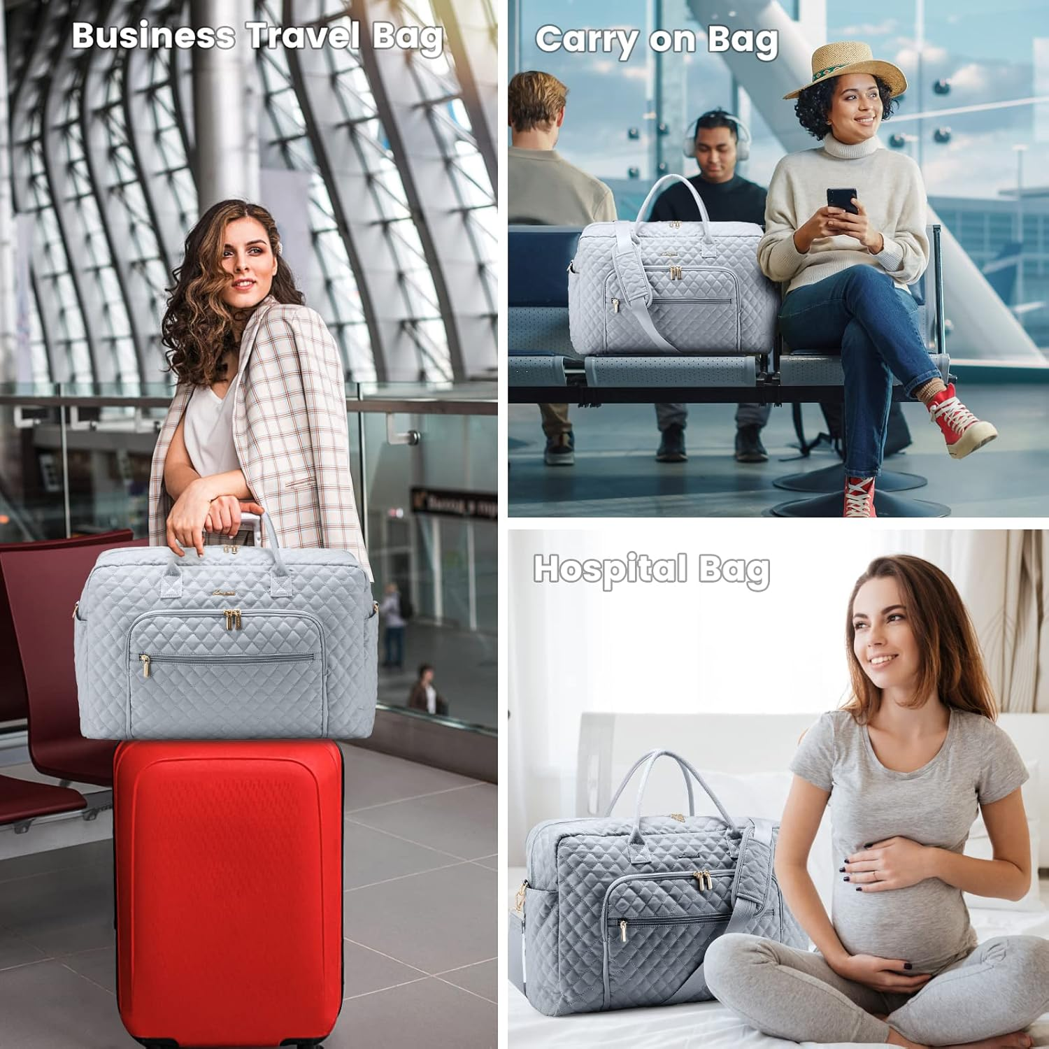 LOVEVOOK Travel Duffle Bag, Weekender Bag for Women with Toiletry Bag Carry on Overnight Bag with Laptop Compartment, Yoga Gym Bag with Wet Pocket Shoe Bag, Hospital Bag for Labor and Delivery, Grey, image number 5