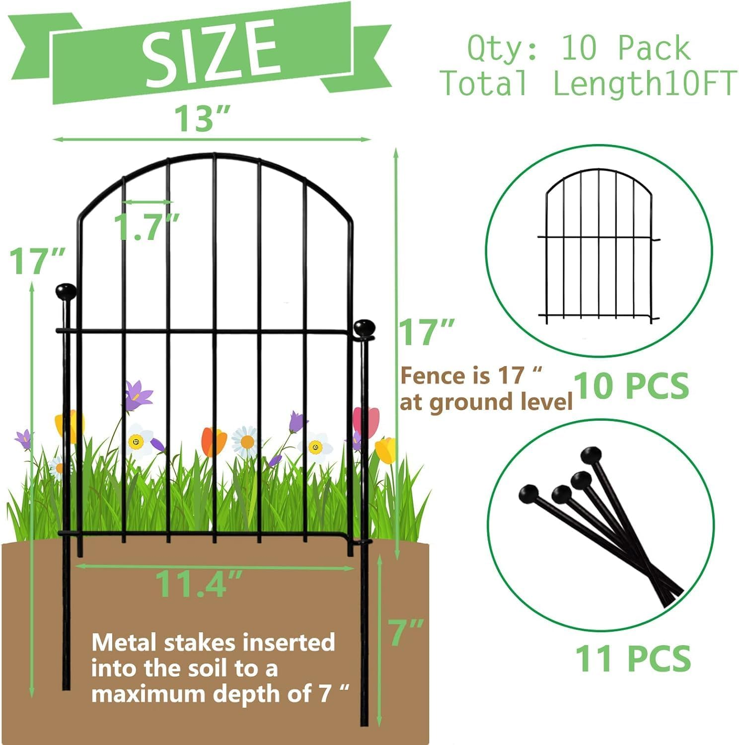 Phoselpida Decorative Garden Fence, 10 Pack Rustproof Metal No Dig Fence Animal Barrier for Dog, Arched Flower Bed Edging Ornamental Wire Border Panel Fencing for Yard Patio Outdoor Decor, 42 * 32Cm image number 6