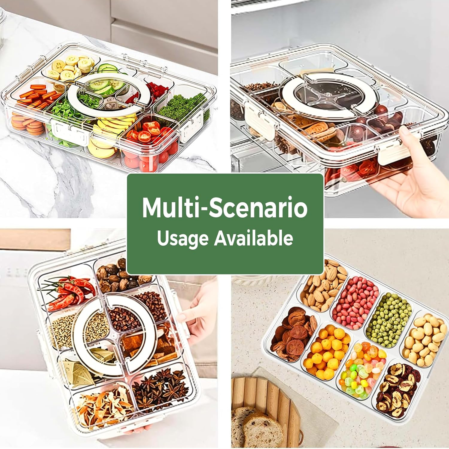 [2025 Upgrade]Kagyetn Snackle Box Container|Divided Serving Tray with Lids & Handles|8 Compartments Snackle Box|Clear Organizer for Fruits Snacks|Perfect for Road Travel Party. image number 3