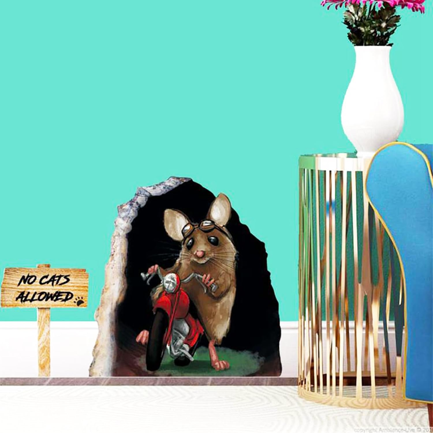 Maydahui 4 Sheets Cartoon Wall Hole Mouse Riding Motorcycle Wall Decal Mouse Playing Guitar Wall Corner Sticker Mouse Hold Cheese and Mouse Take Doll Baseboard Decor Peel and Stick for Kids Room Nursery Bedroom image number 3