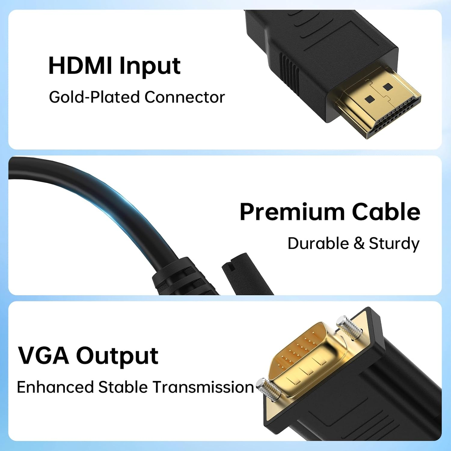 HDMI to VGA Cable 1.8M, Uni-Directional 1080P 60Hz HDMI Output to VGA Input Digital Video Converter Cable Non-Bidirectional [Male to Male] for Projector, Desktop, Laptop, Monitor, HDTV and More image number 1