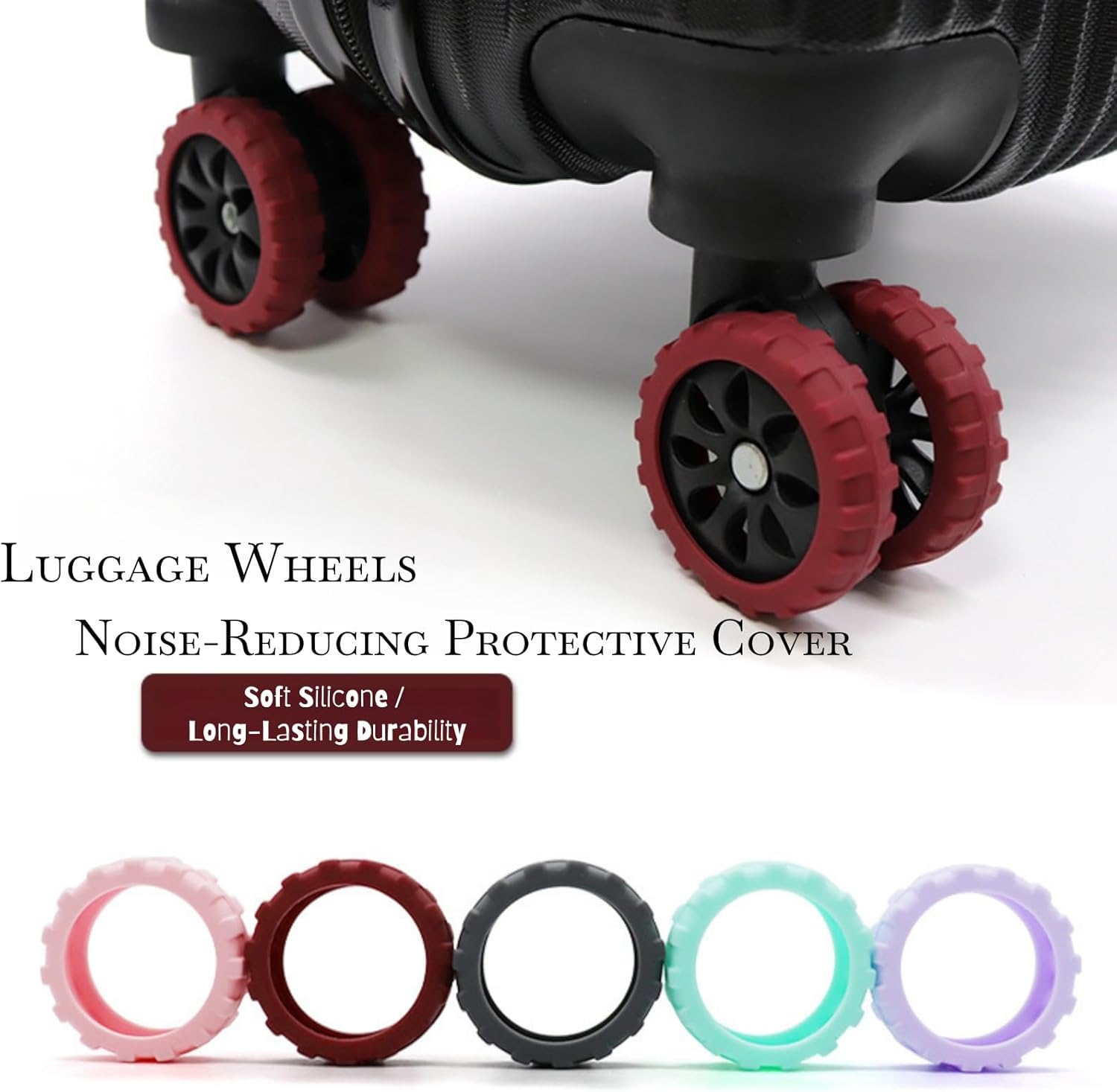 Luggage Wheel Protectors Covers 8 Pieces Suitcase Wheel Protectors for Carry-On & Checked Bags, Durable Silicone Suitcase Covers, Wear-Resistant (Small Black) image number 2