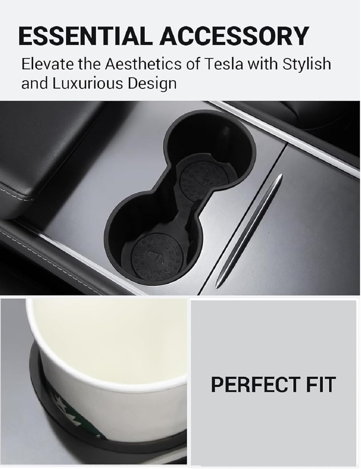 Lh-Tesla Model Y & Model 3 Center Console Cup Holder Insert - Compatible with 2021-2023 New Console Models, Black image number 4