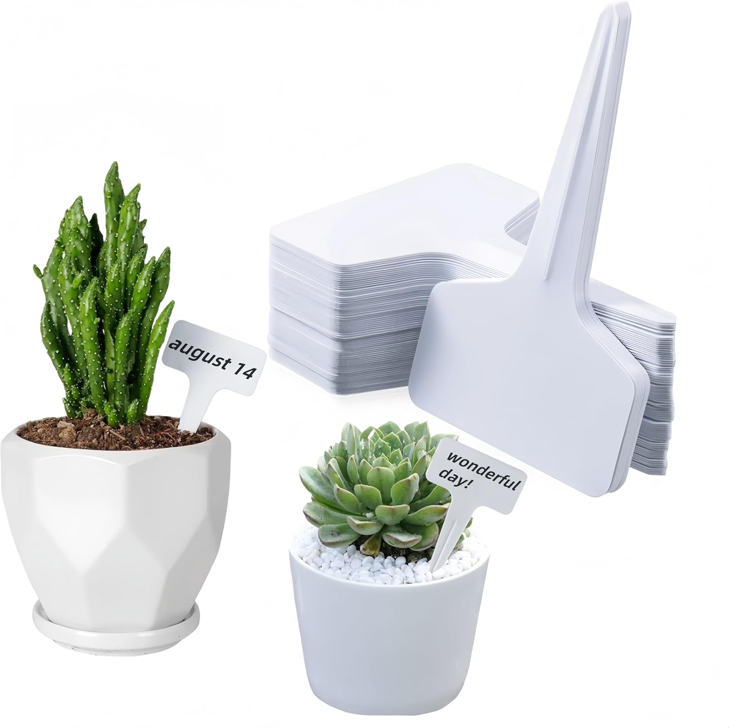 100 Pcs Plant Tags,Wizefolk Plastic T-Type Nursery Garden Labels,Waterproof Re-Usable Garden Markers,For Seed Potted Herb Flower Vegetable