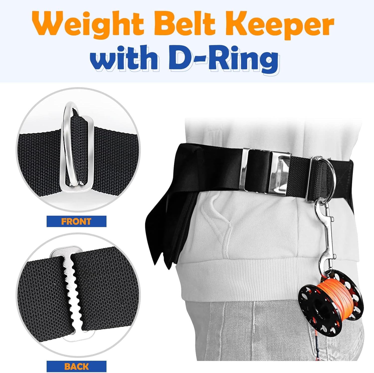 Dawitrly 2Pack Weight Belt Keeper, 5Cm/2'' Stainless Steel Serrated Scuba Diving Weight Belt Retainer Stopper with D Ring for Dive Gear and BCD Accessories image number 2