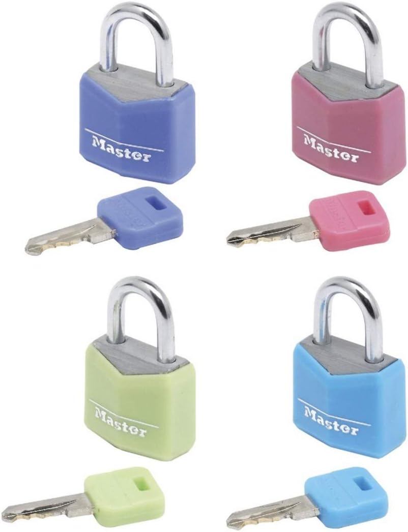 MASTER LOCK Small Padlocks [Key] [Keyed Alike] [Family Pack of 4] 9120EURQNOP - Best Used for Backpacks, Luggage, Computer Bags, Locker, Gym and More, Silver
