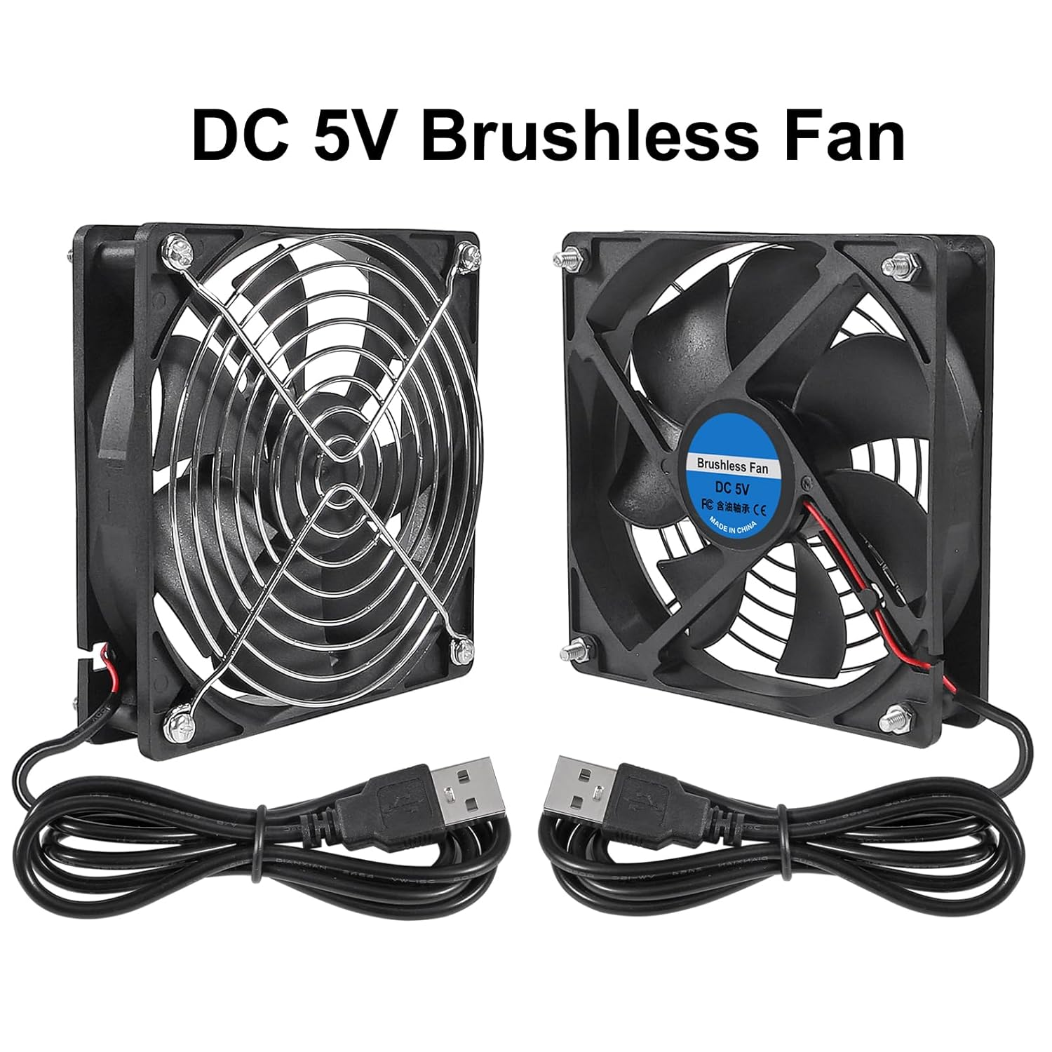 2Pcs USB Fan 5V 12025 Cooling Fan Ball Bearings Brushless Axial Fan 120X120X25Mm USB Computer PC Fan with Srews Metal Grill Cover for Computer Case Cooling Fan CPU Coolers Radiators