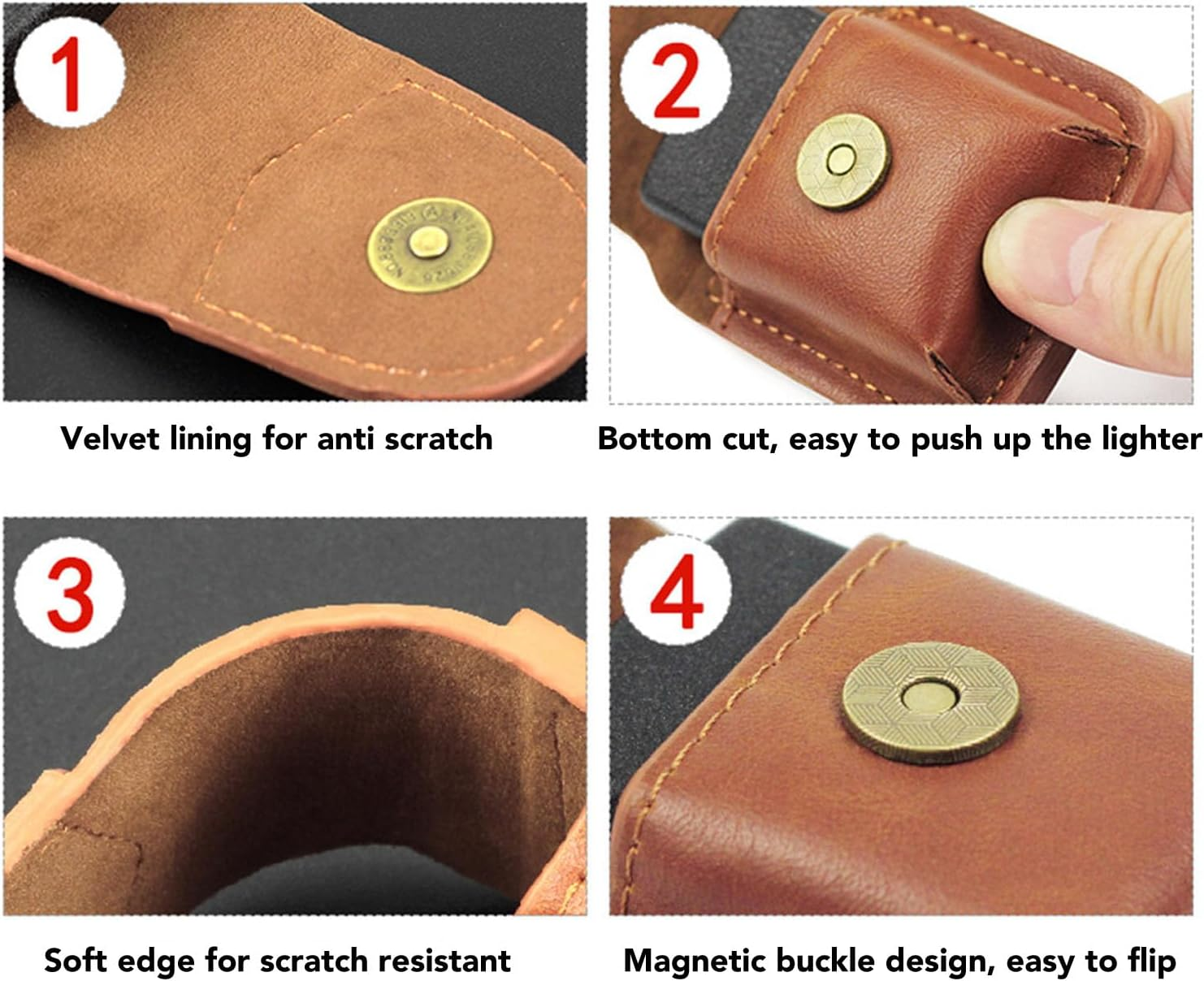 PU Leather Lighter Pouch, Protective Lighter PU Holder, Lighter Waist Case, Lighter Cover Storage Sleeve with Pocket Belt, anti Scratch for Outdoor image number 4