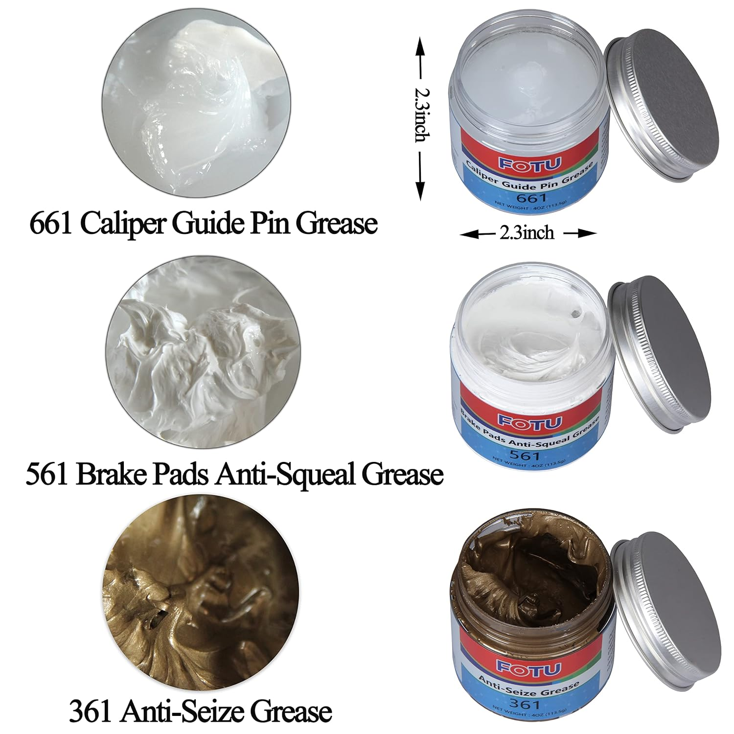 FOTU 661 Guide Pin Grease for Brake Caliper, 561 Anti-Squeal for Brake Pads, 361 High Temperature Copper Anti-Seize &ndash; a Complete Grease Set image number 3
