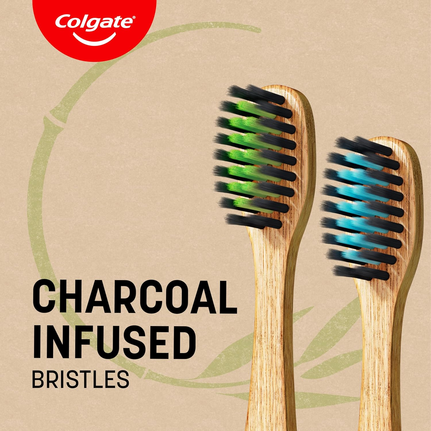 Colgate Bamboo Charcoal Manual Toothbrush, Value 2 Pack, Medium Bristles, 100 Percent Biodegradable Bamboo Handle, BPA Free
