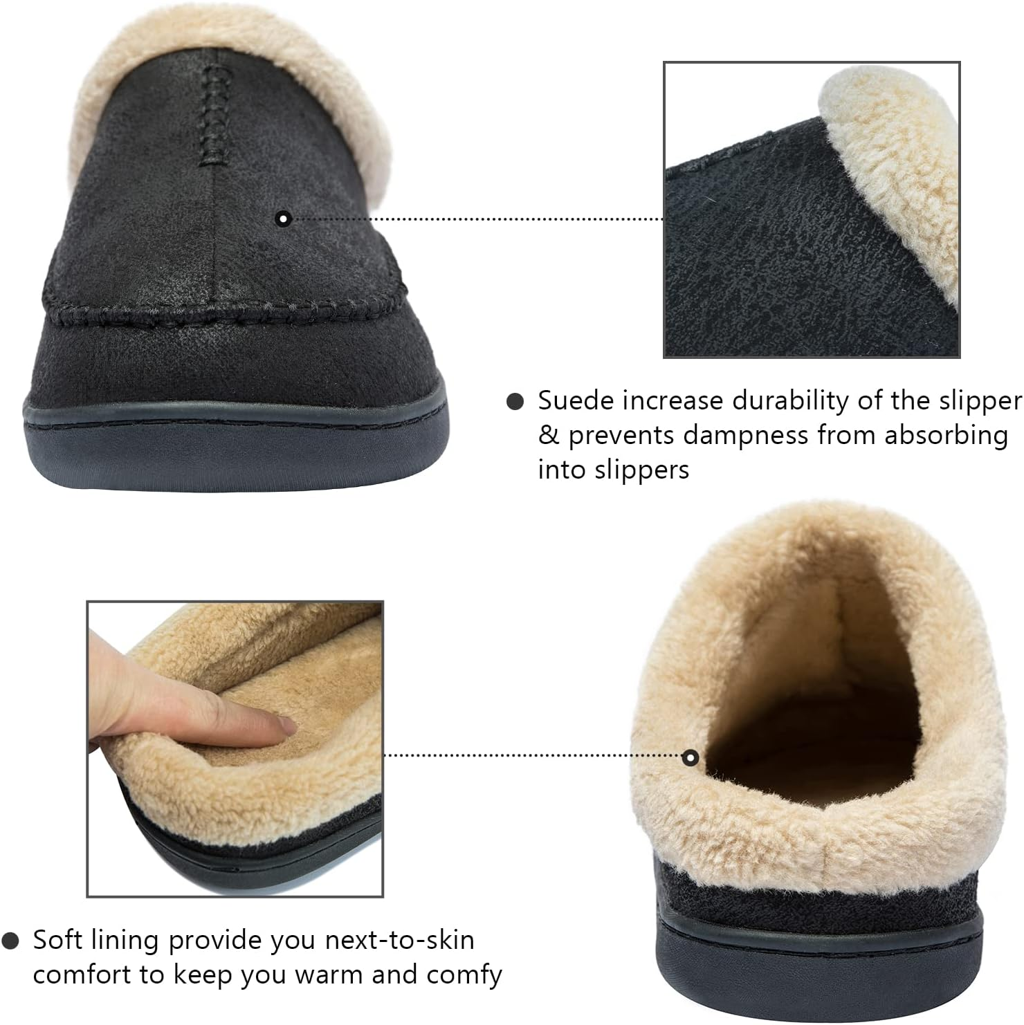 Ranberone Men'S Slippers Microsuede Upper Moccasin House Shoes with Fuzzy Plush Lining Indoor and Outdoor image number 6