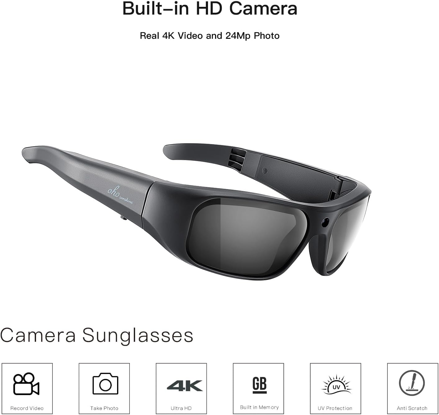 OHO 4K Ultra HD Water Resistance Video Sunglasses, Sports Action Camera with Built-In Memory and Polarized UV400 Protection Safety Lenses,Unisex Sport Design (Blue 128GB) image number 1